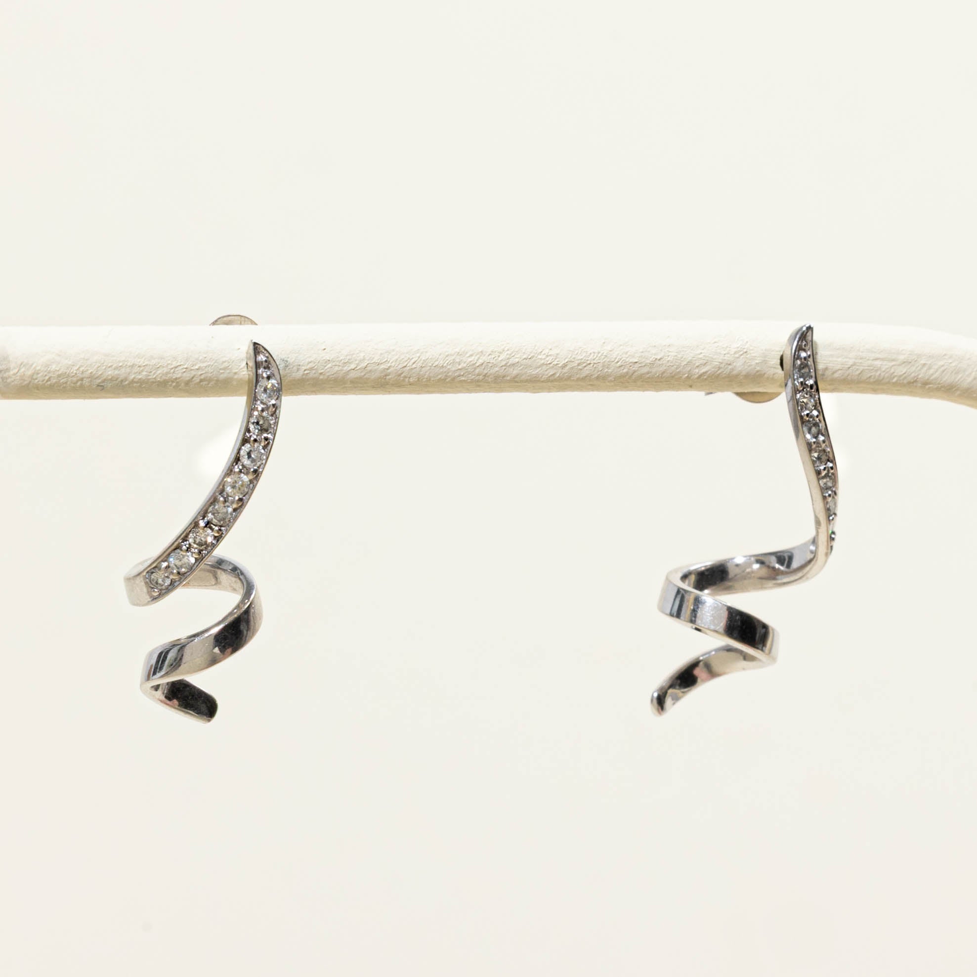 14k Diamond Spiral Drop Earrings