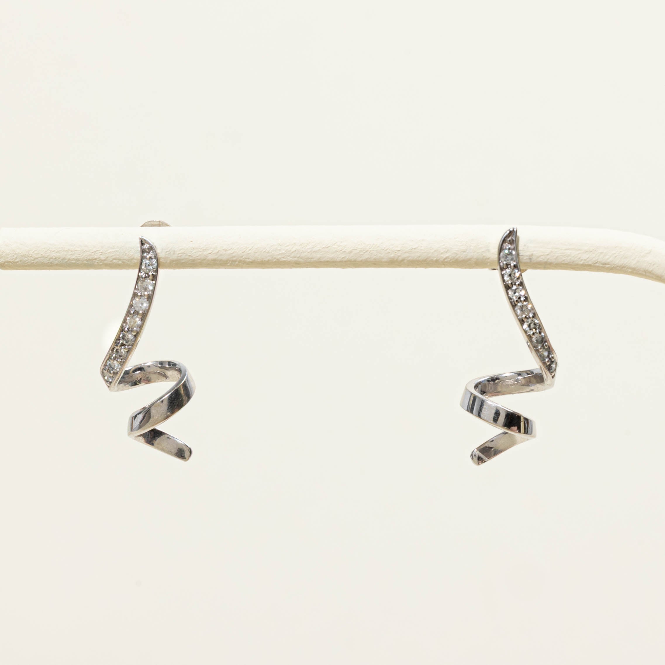 14k Diamond Spiral Drop Earrings
