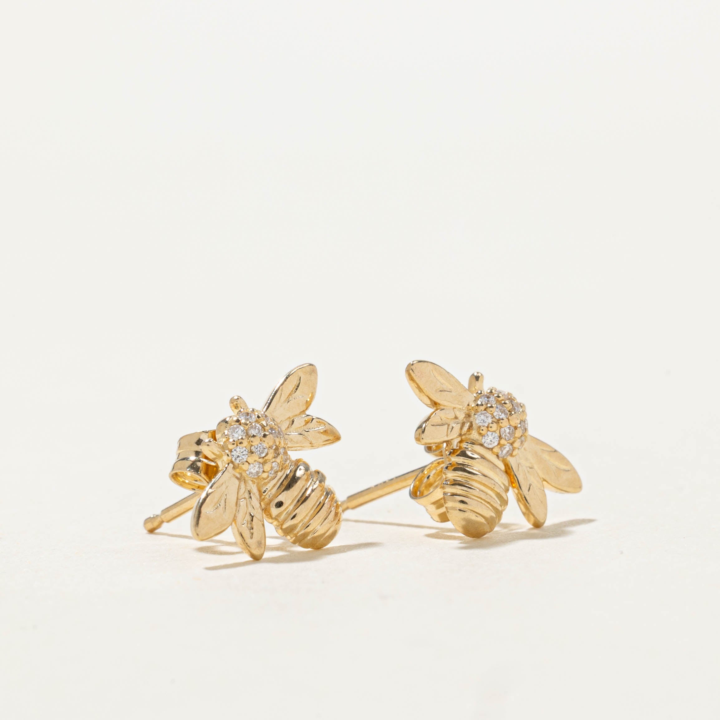 14k Diamond Bee Stud Earrings