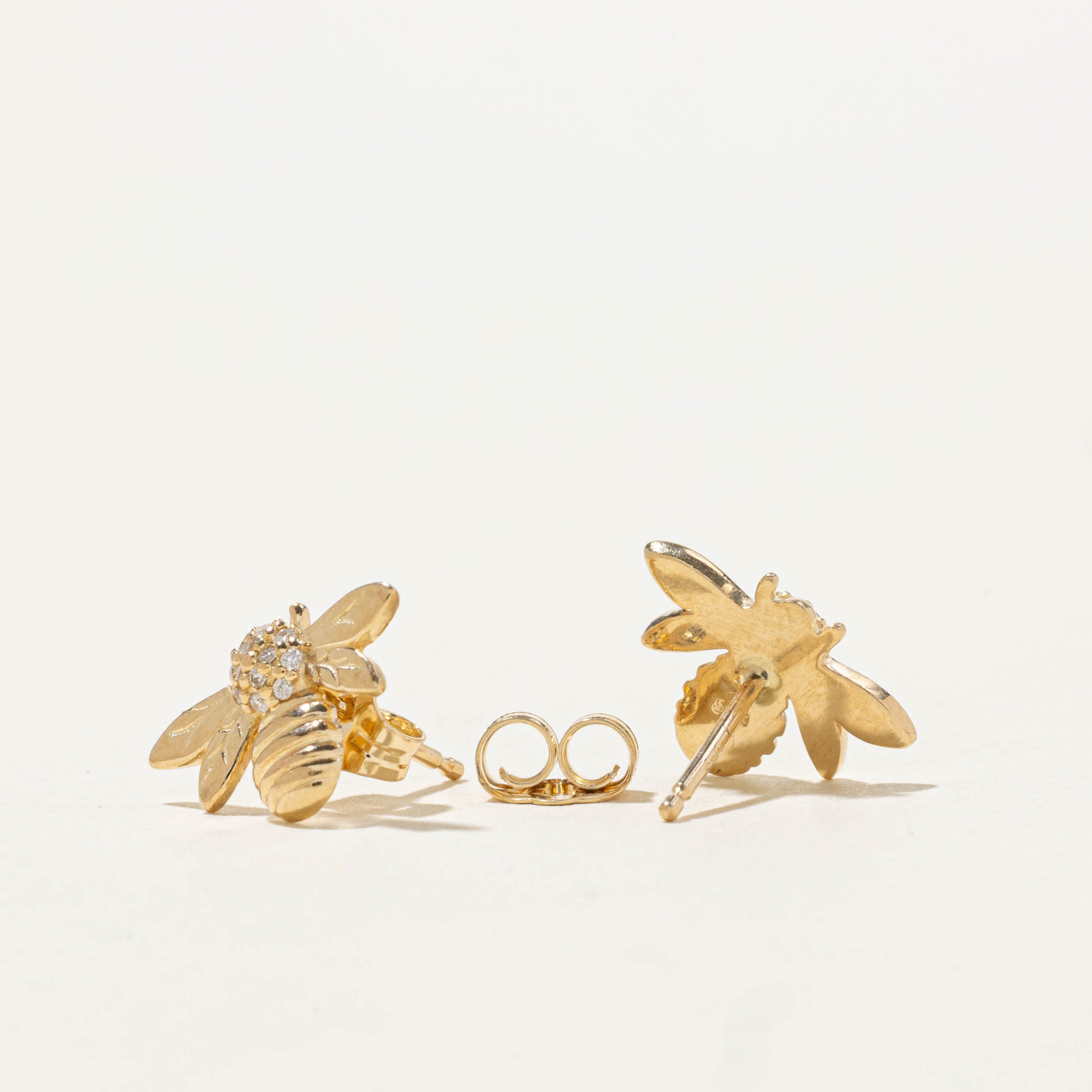 14k Diamond Bee Stud Earrings