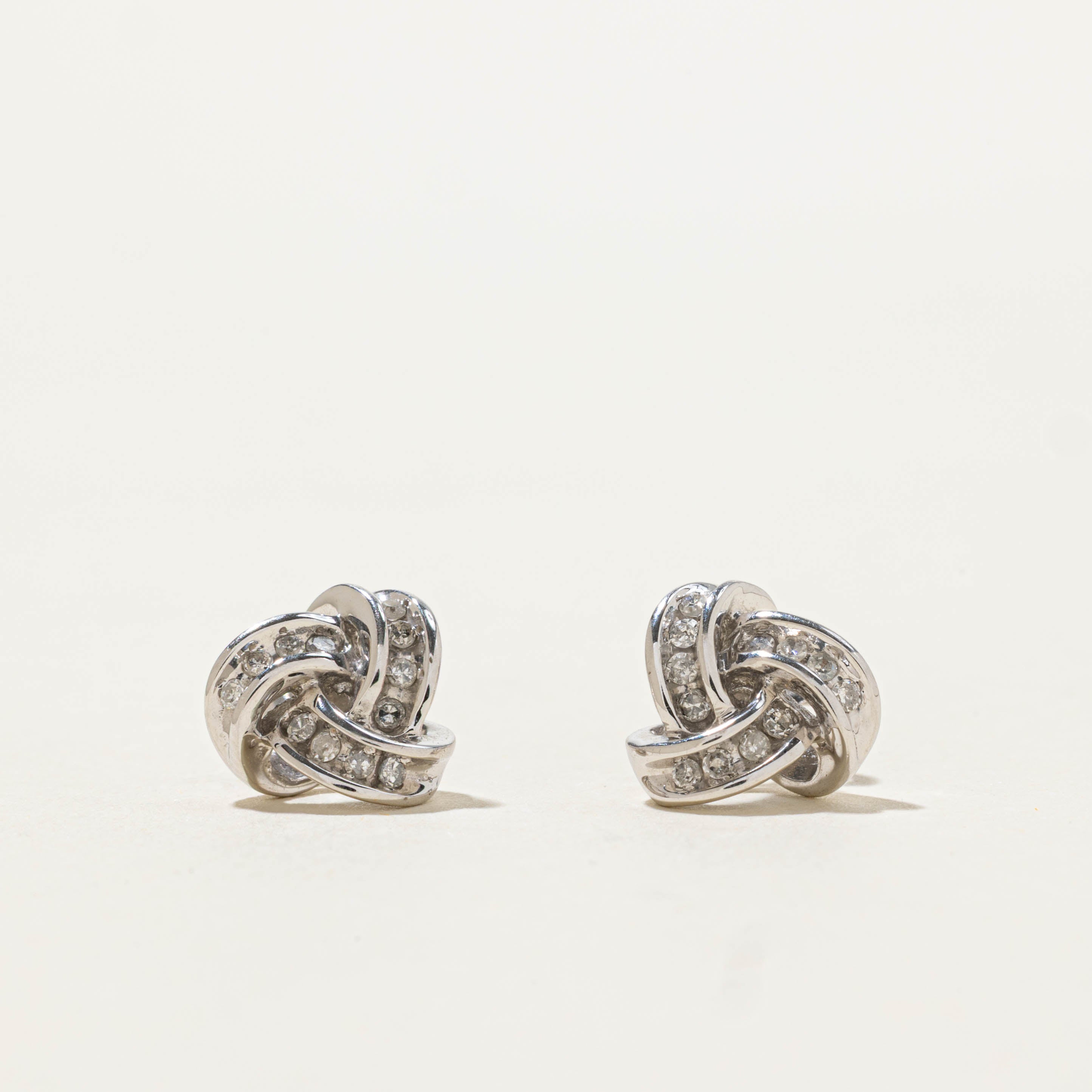 14k Channel Set Diamond Knot Stud Earrings
