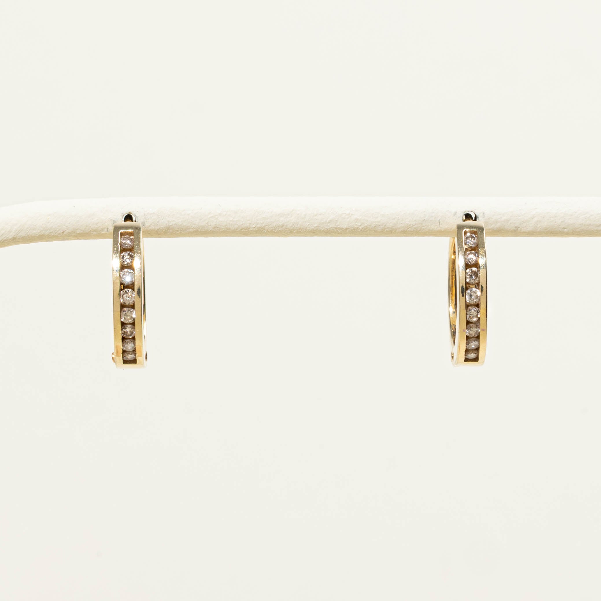 14k Channel Set Diamond Huggie Earrings