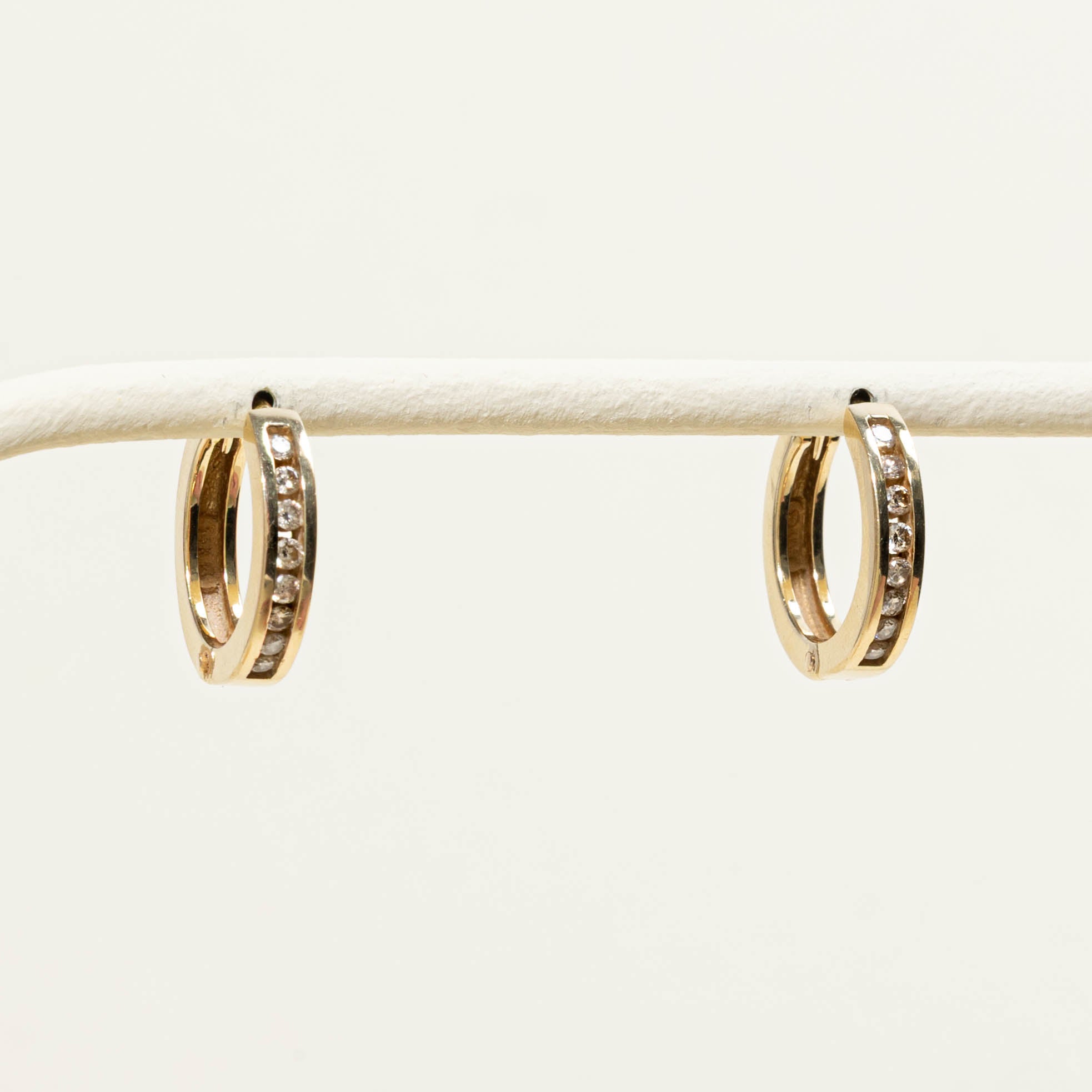 14k Channel Set Diamond Huggie Earrings