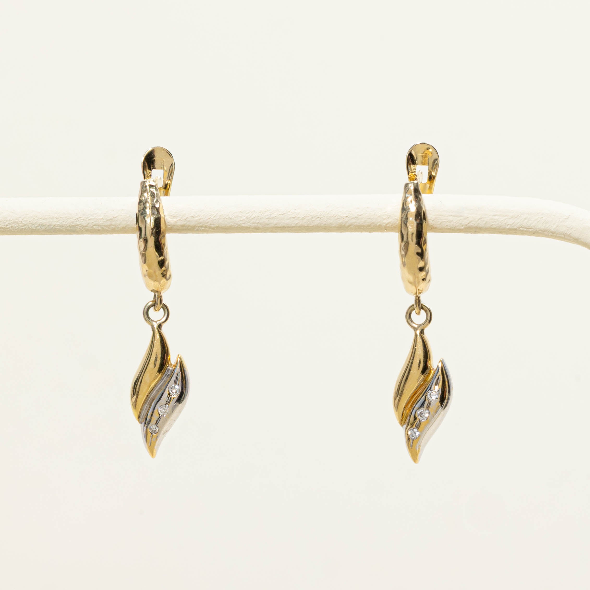 14k Diamond Hammered Abstract Drop Earrings