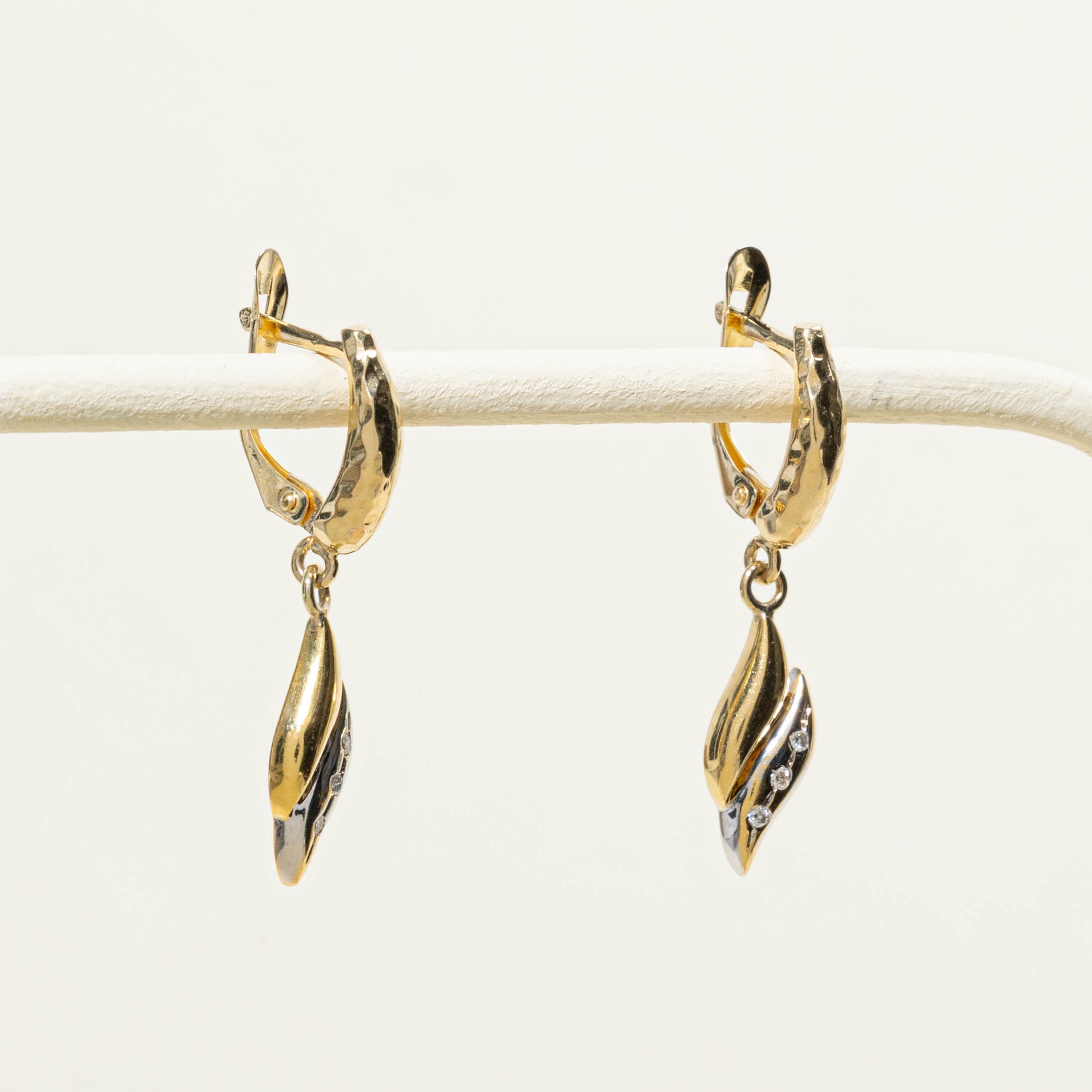 14k Diamond Hammered Abstract Drop Earrings