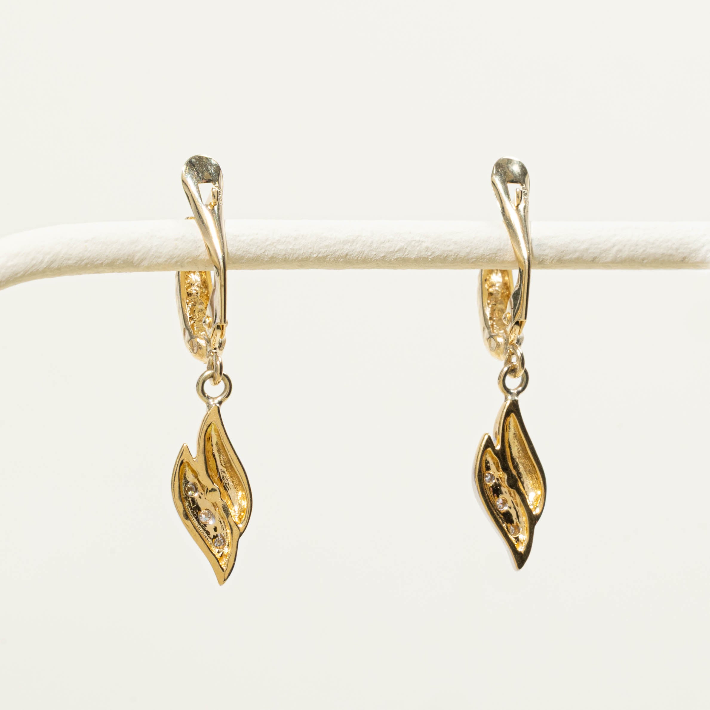 14k Diamond Hammered Abstract Drop Earrings