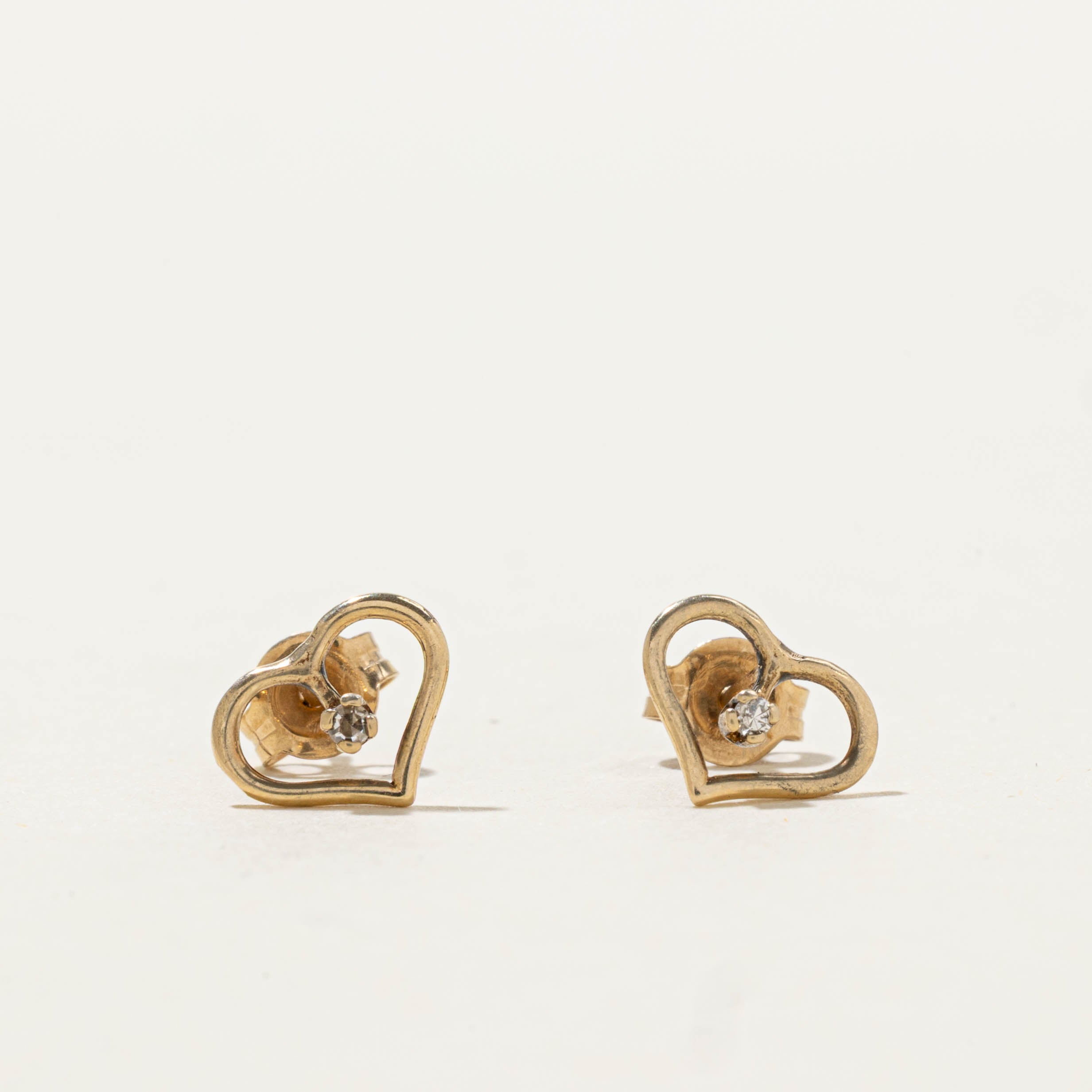 14k Diamond Open Heart Stud Earrings