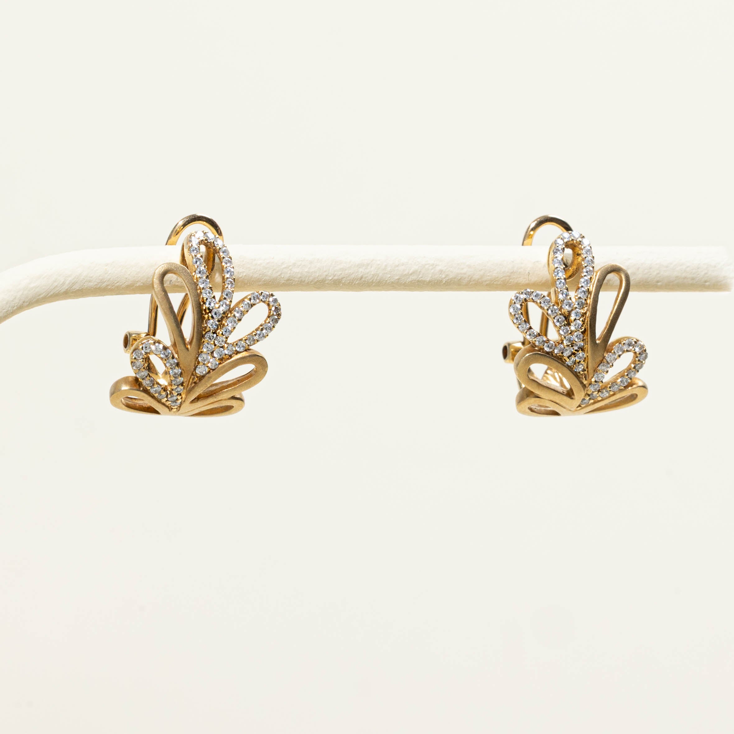 14k Diamond Leafy Hoop Earrings