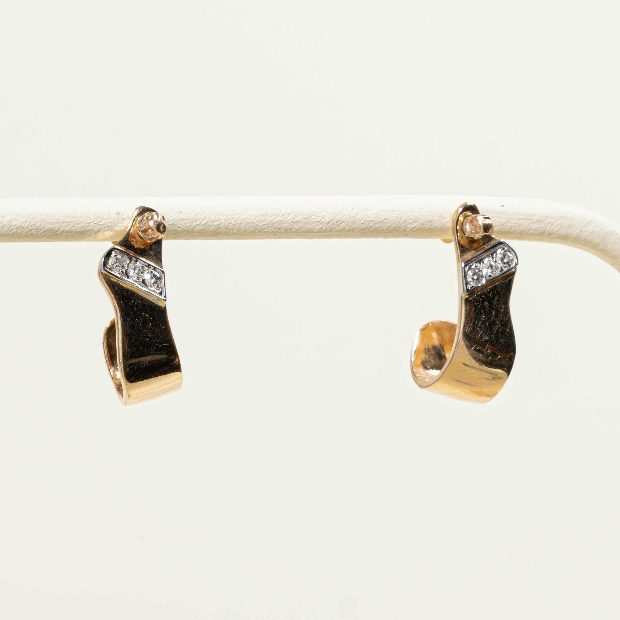 14k Diamond Abstract Half Hoop Earrings