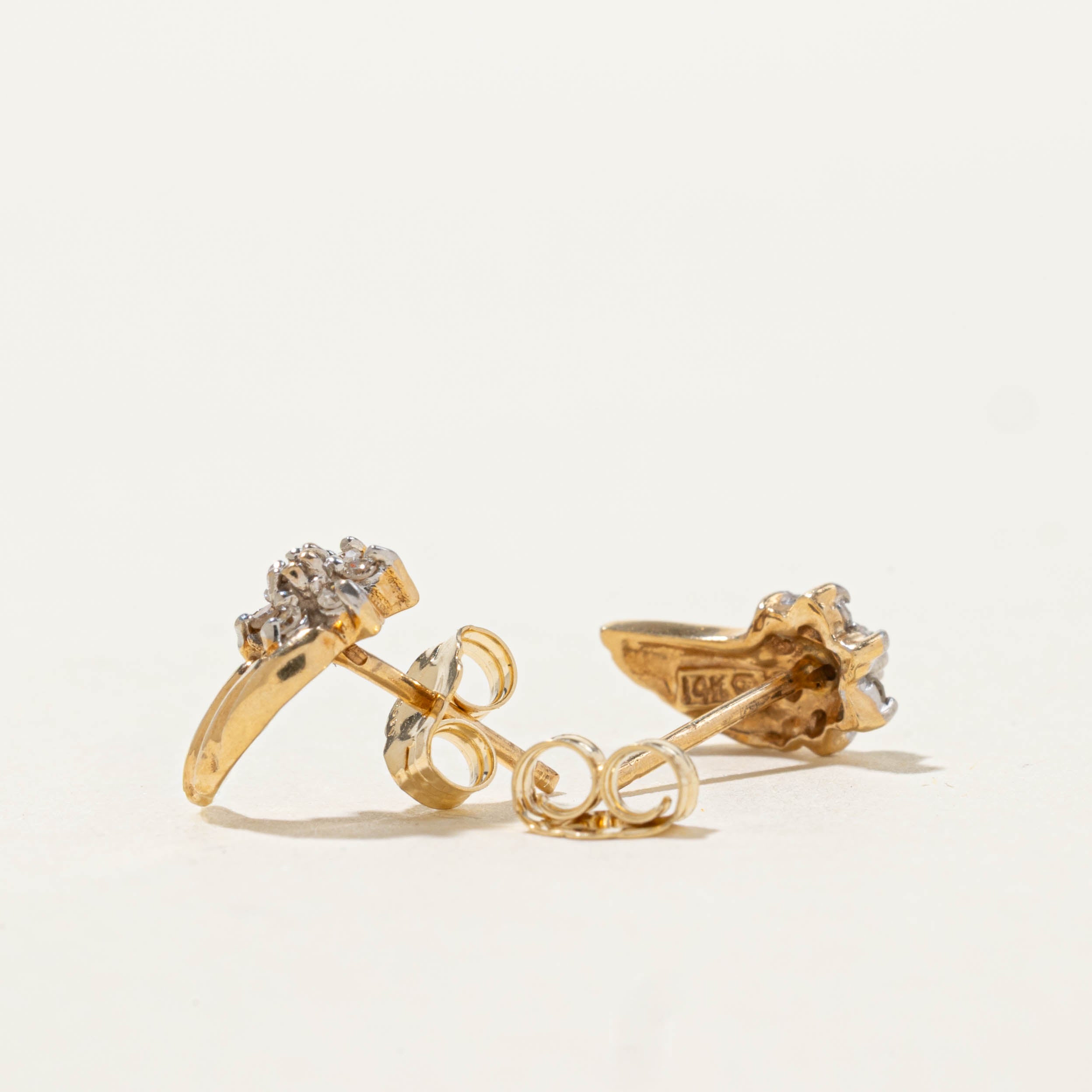 14k Diamond Floral Cluster Stud Earrings