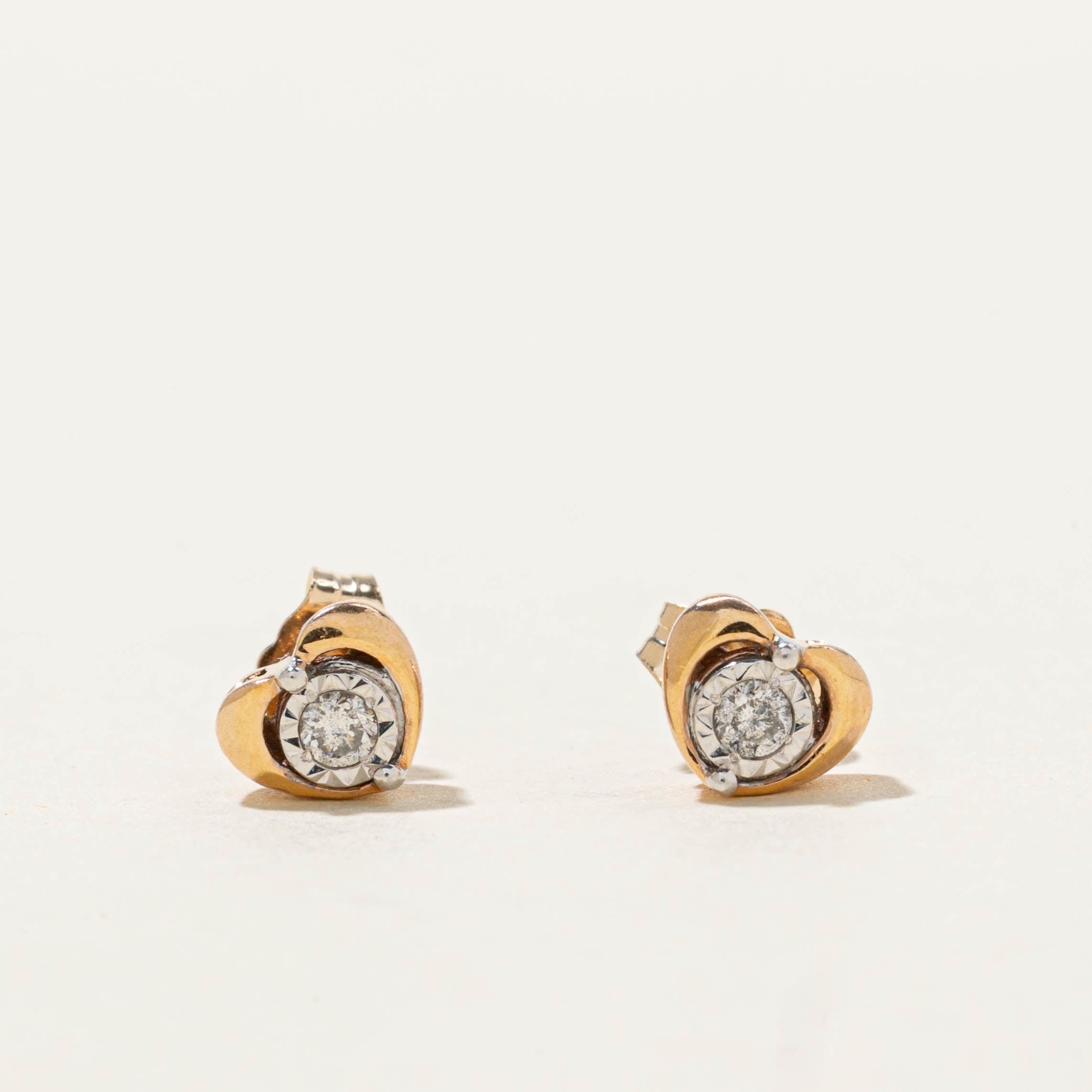 10k Illusion Set Diamond Heart Stud Earrings