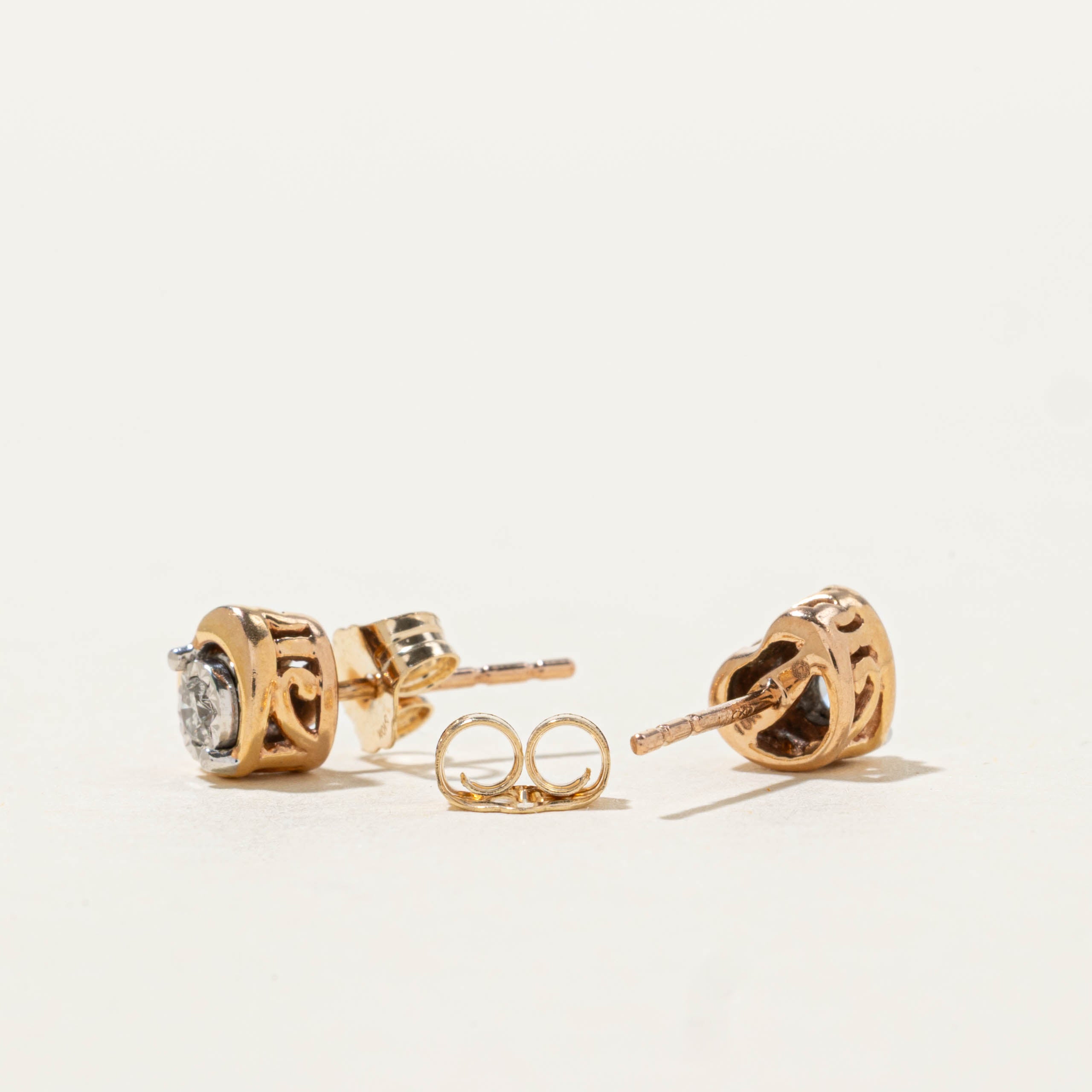 10k Illusion Set Diamond Heart Stud Earrings