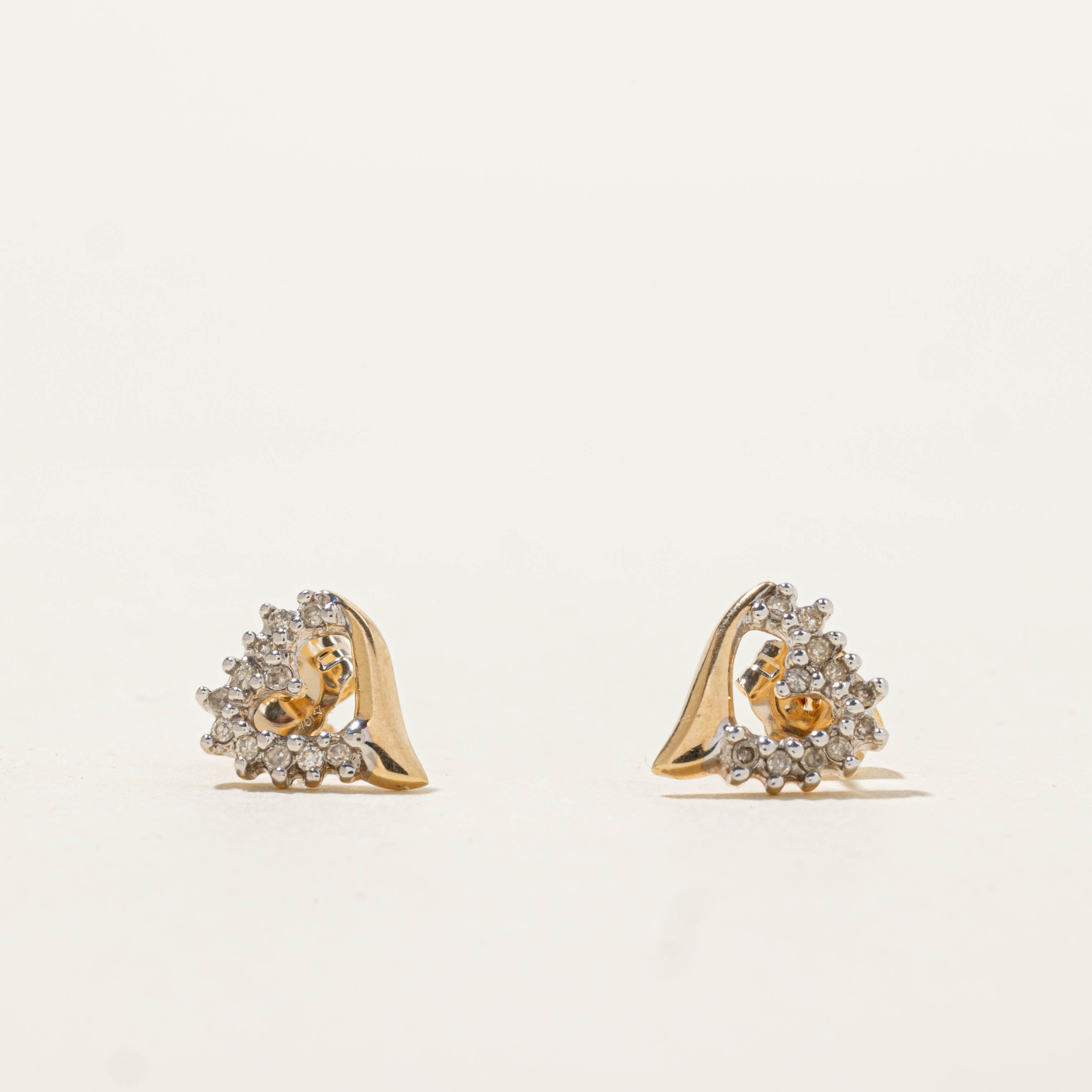 10k Diamond Petal Heart Stud Earrings