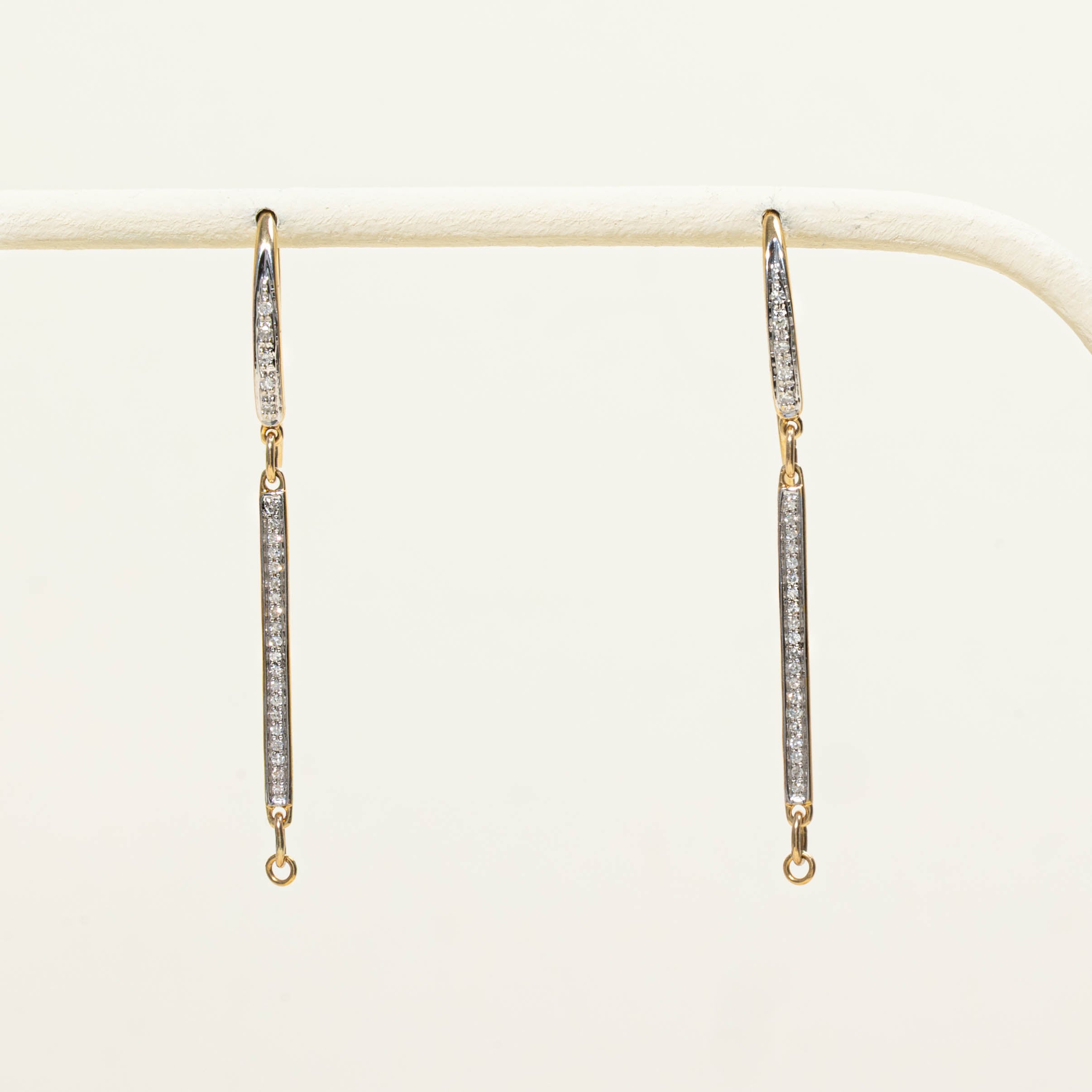 14k Pave Diamond Bar Drop Earrings