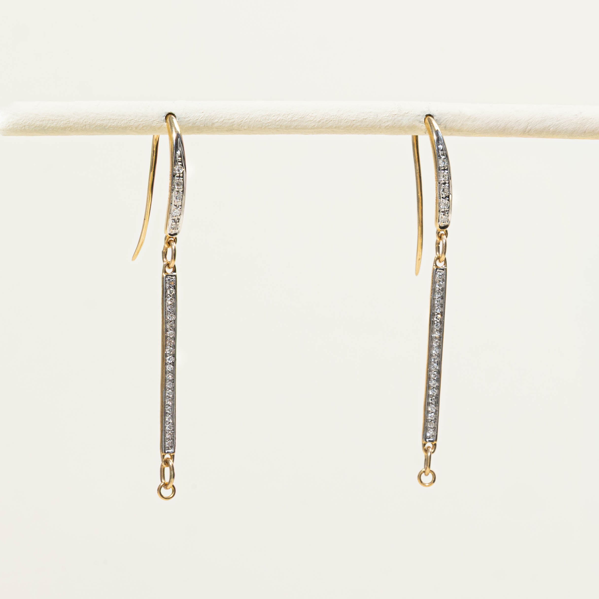 14k Pave Diamond Bar Drop Earrings