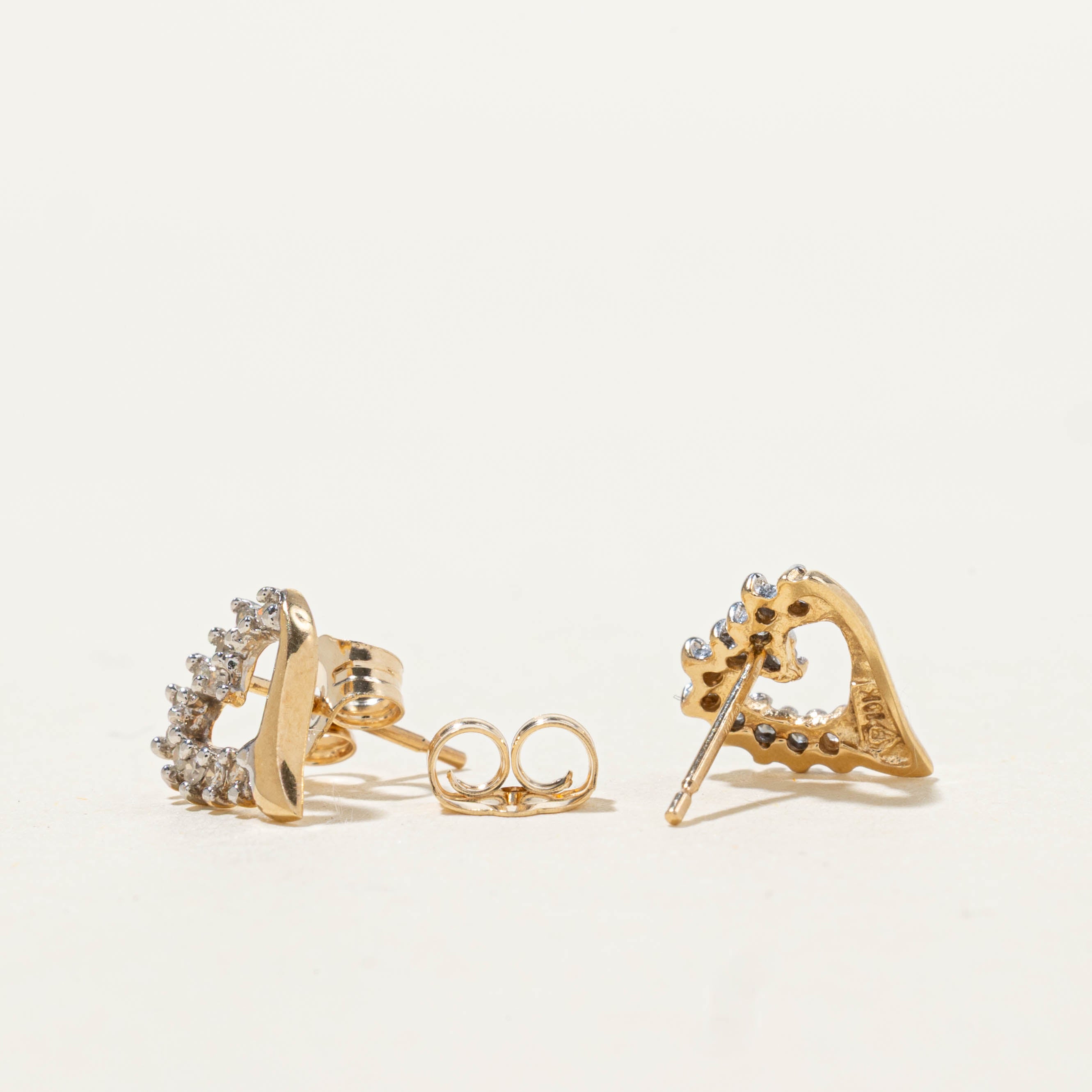 10k Diamond Petal Heart Stud Earrings