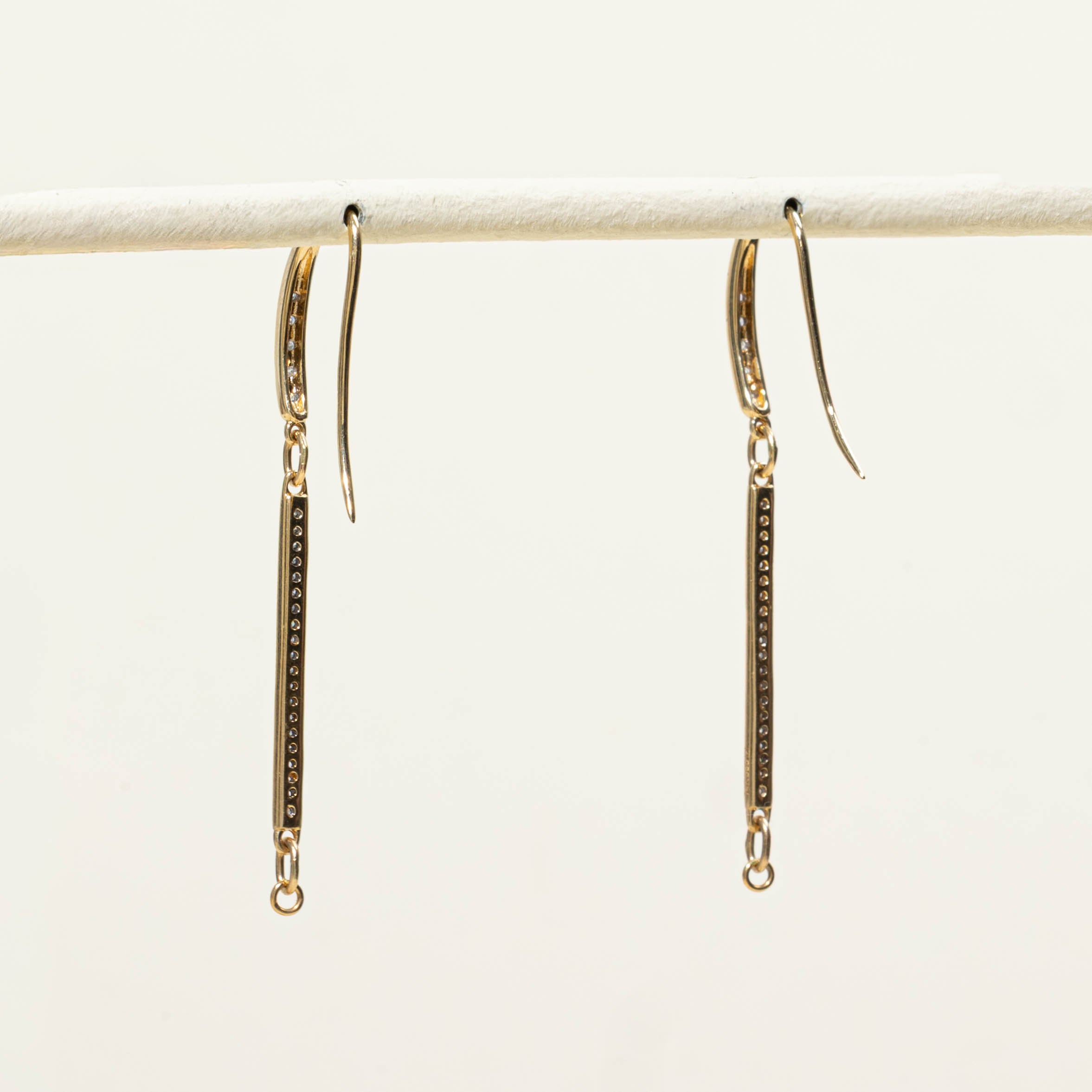 14k Pave Diamond Bar Drop Earrings