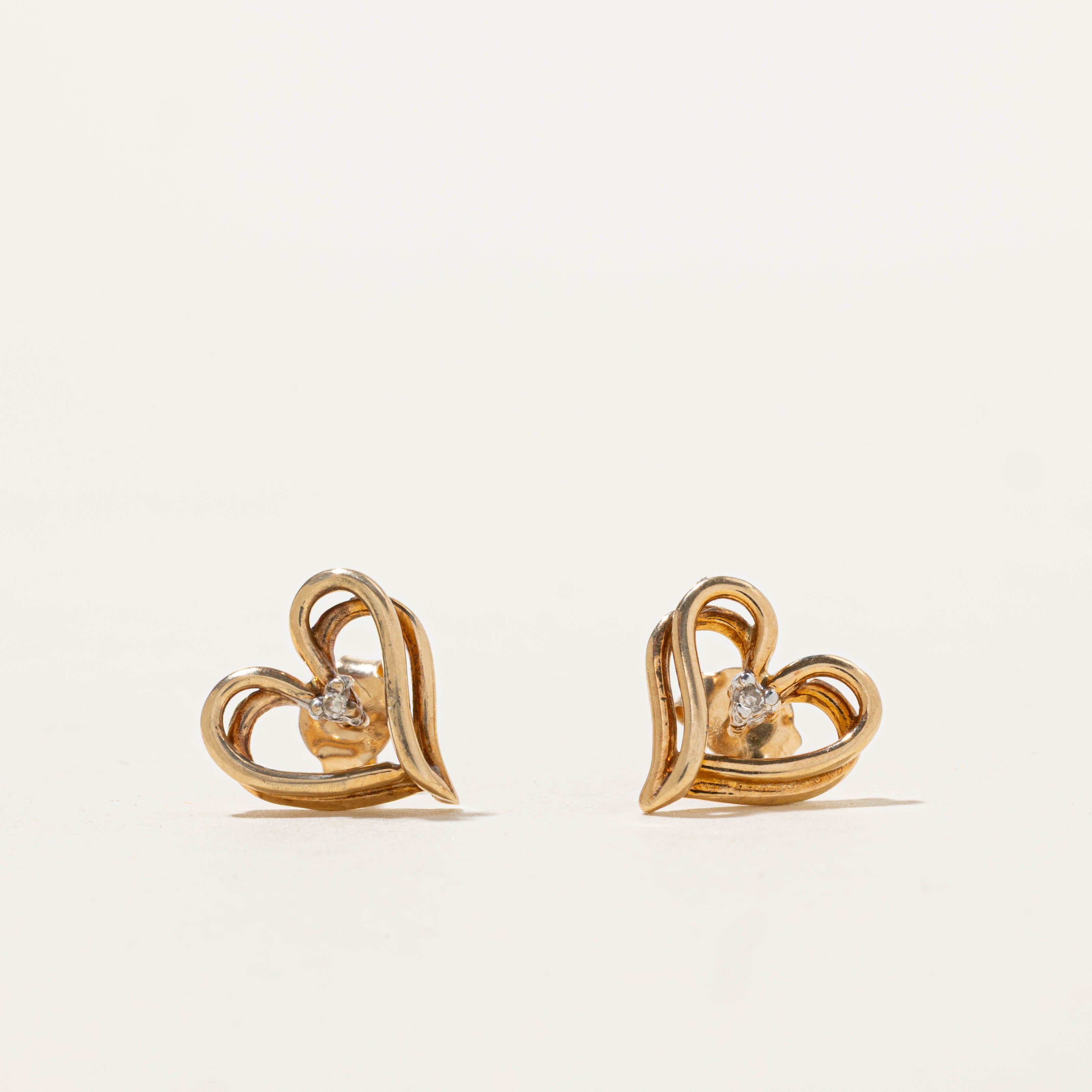 10k Diamond Heart Stud Earrings