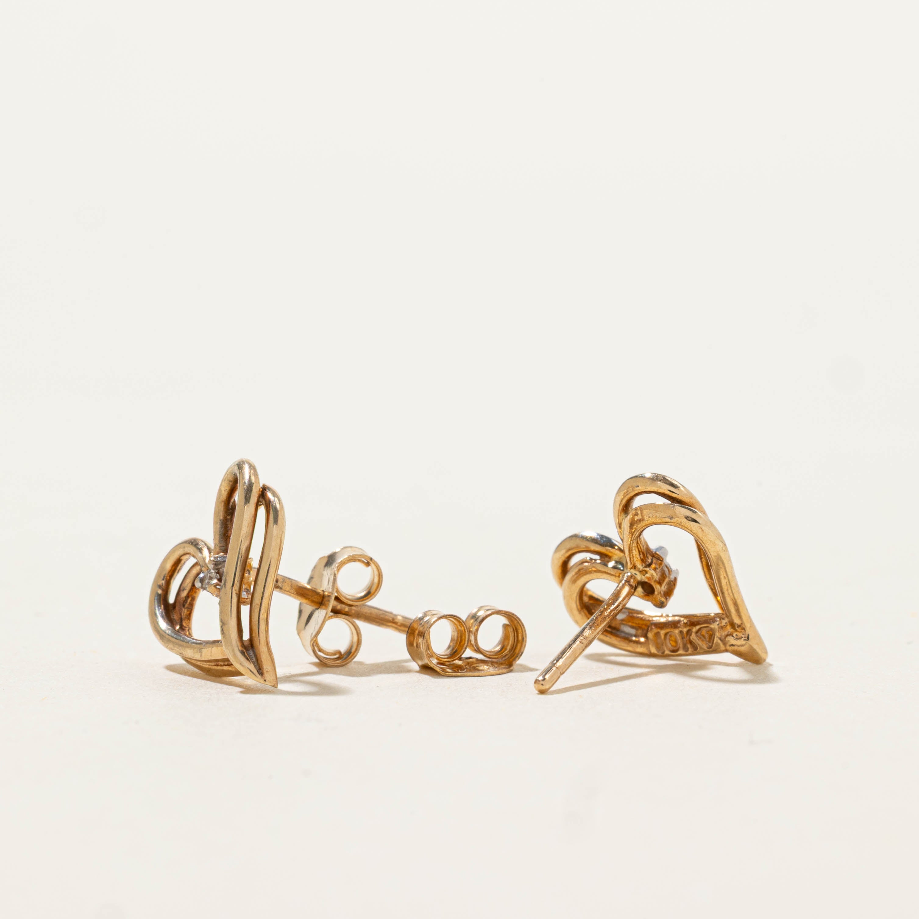 10k Diamond Heart Stud Earrings