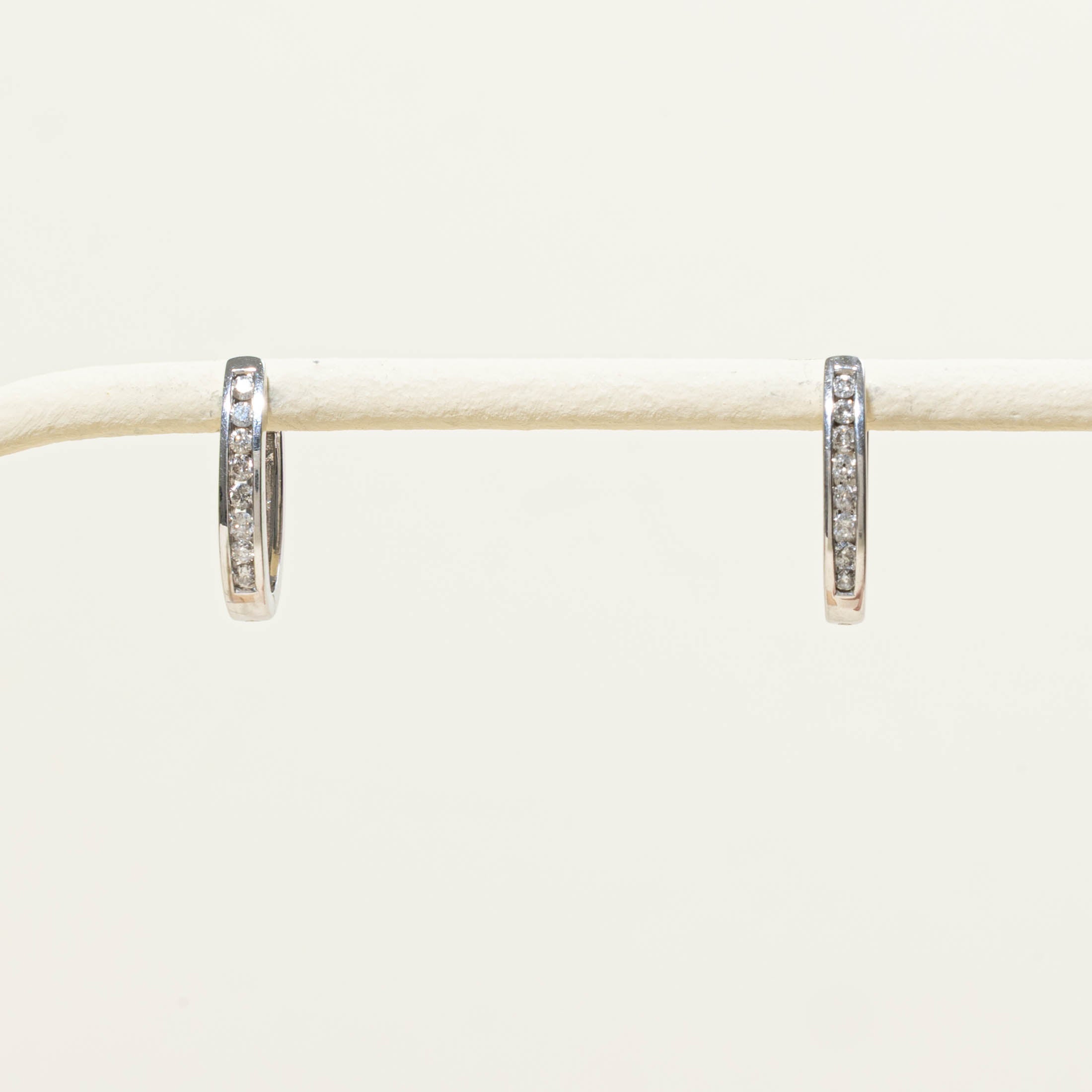 10k Channel Set Diamond Hoop Earrings