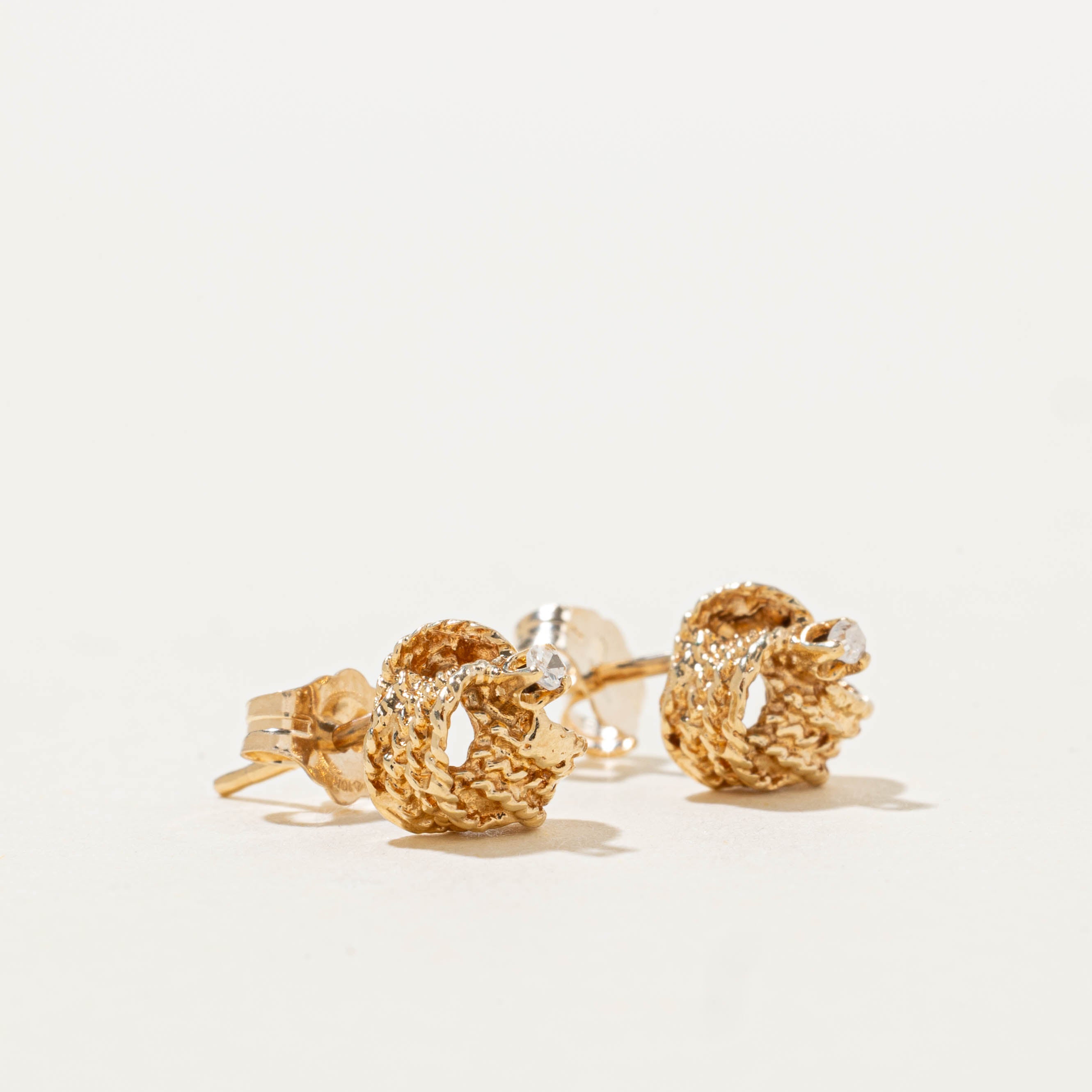 10k Diamond Textured Knot Stud Earrings