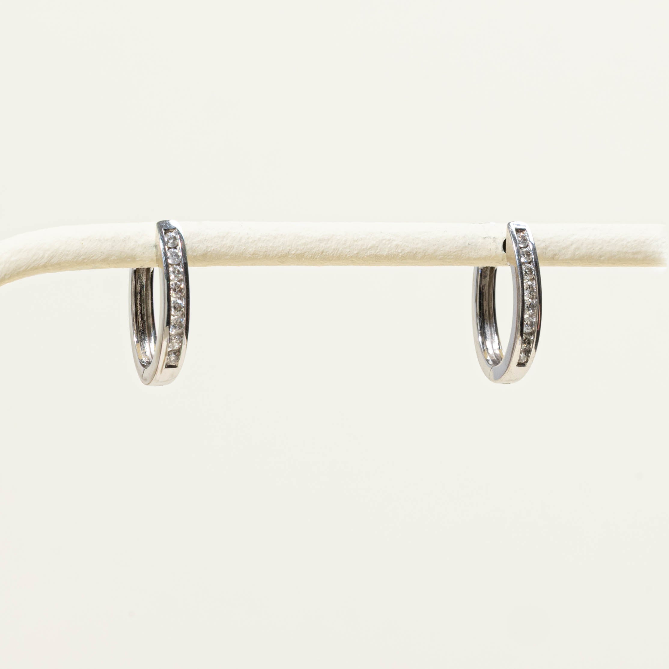 10k Channel Set Diamond Hoop Earrings