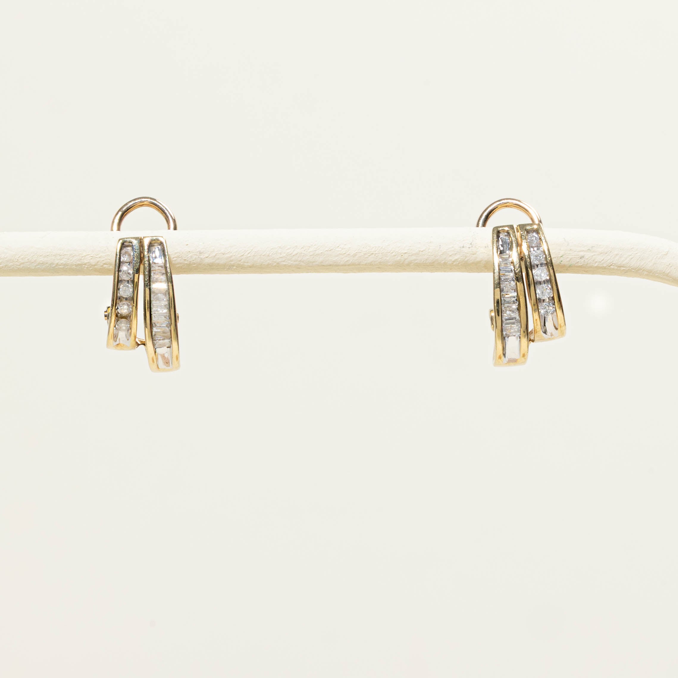 10k Channel Diamond Set Double Huggie Earrings