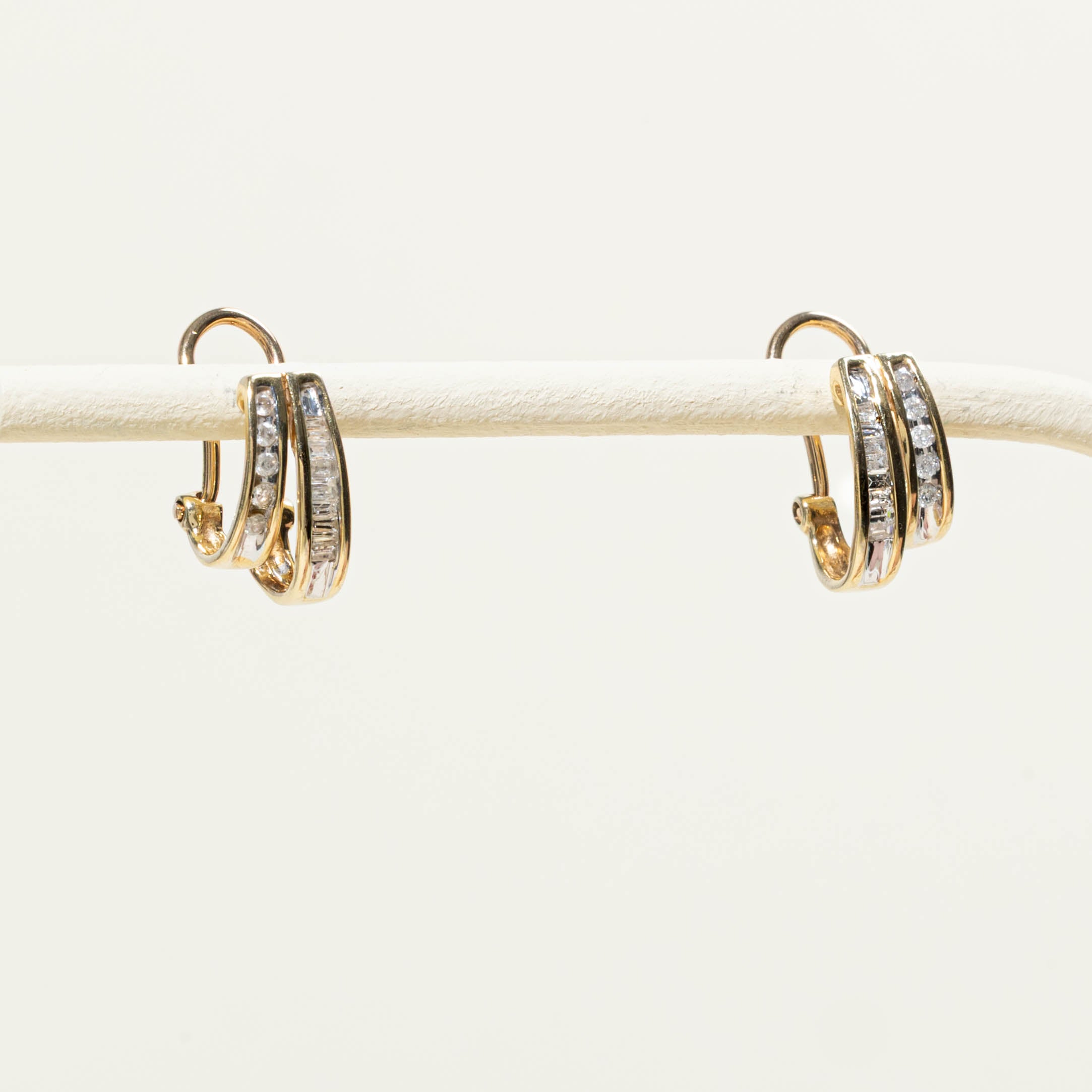 10k Channel Diamond Set Double Huggie Earrings