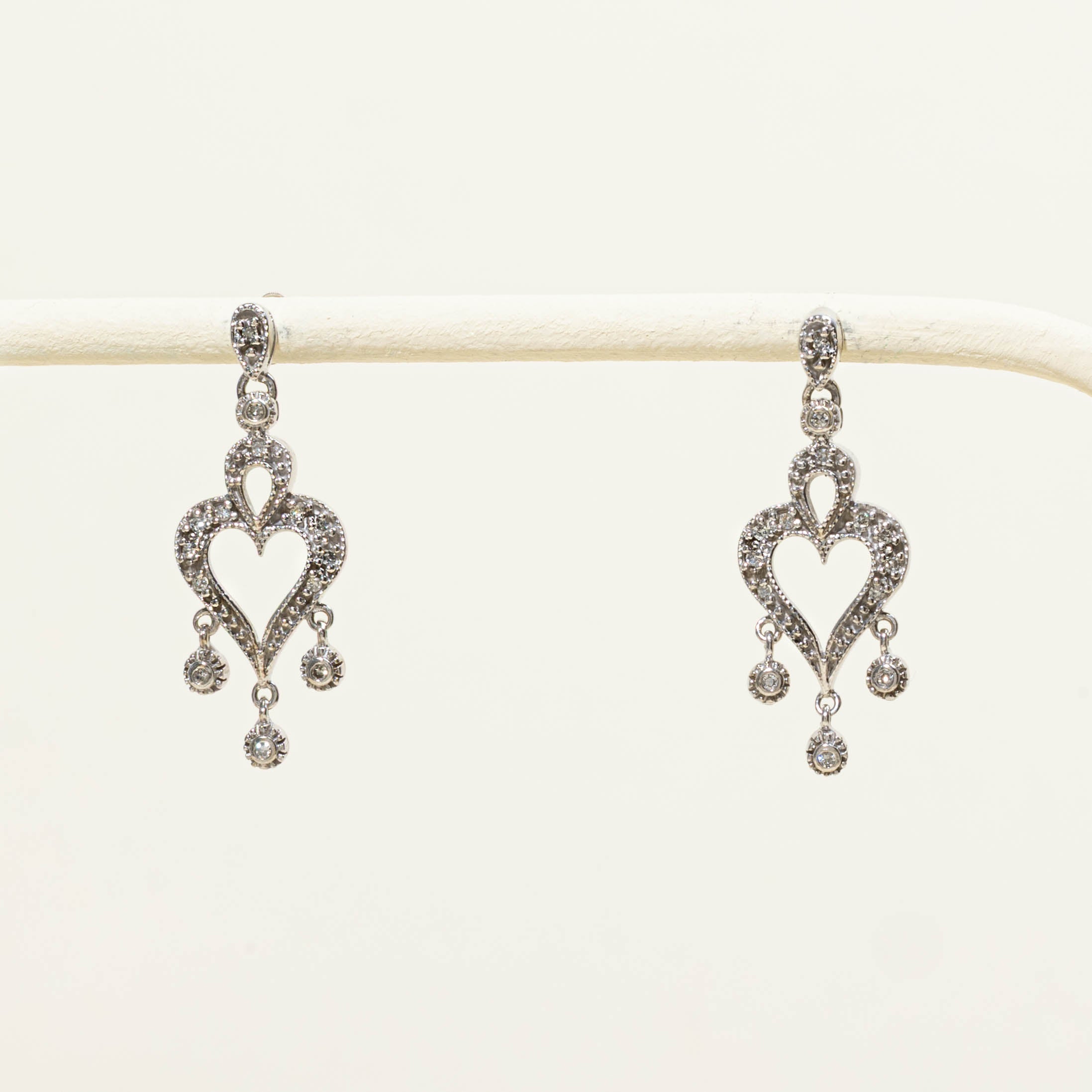 10k Diamond Heart Chandelier Earrings