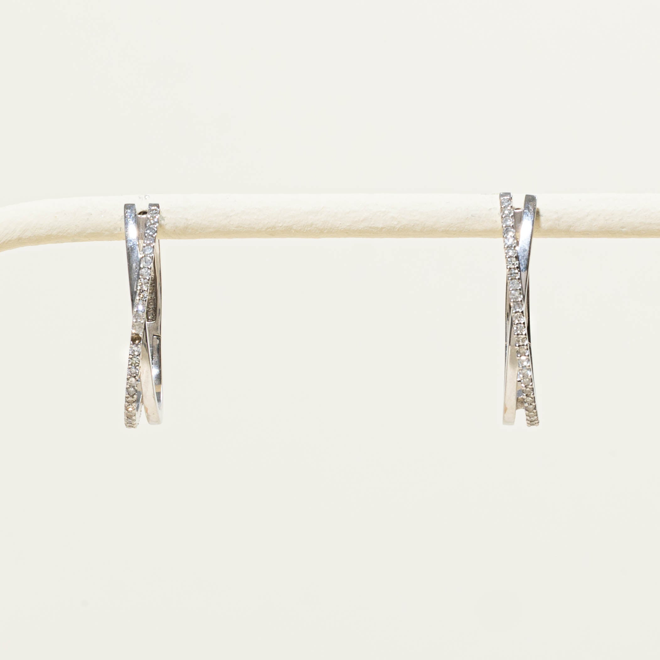 10k Pavé Set Diamond Crossover Hoop Earrings