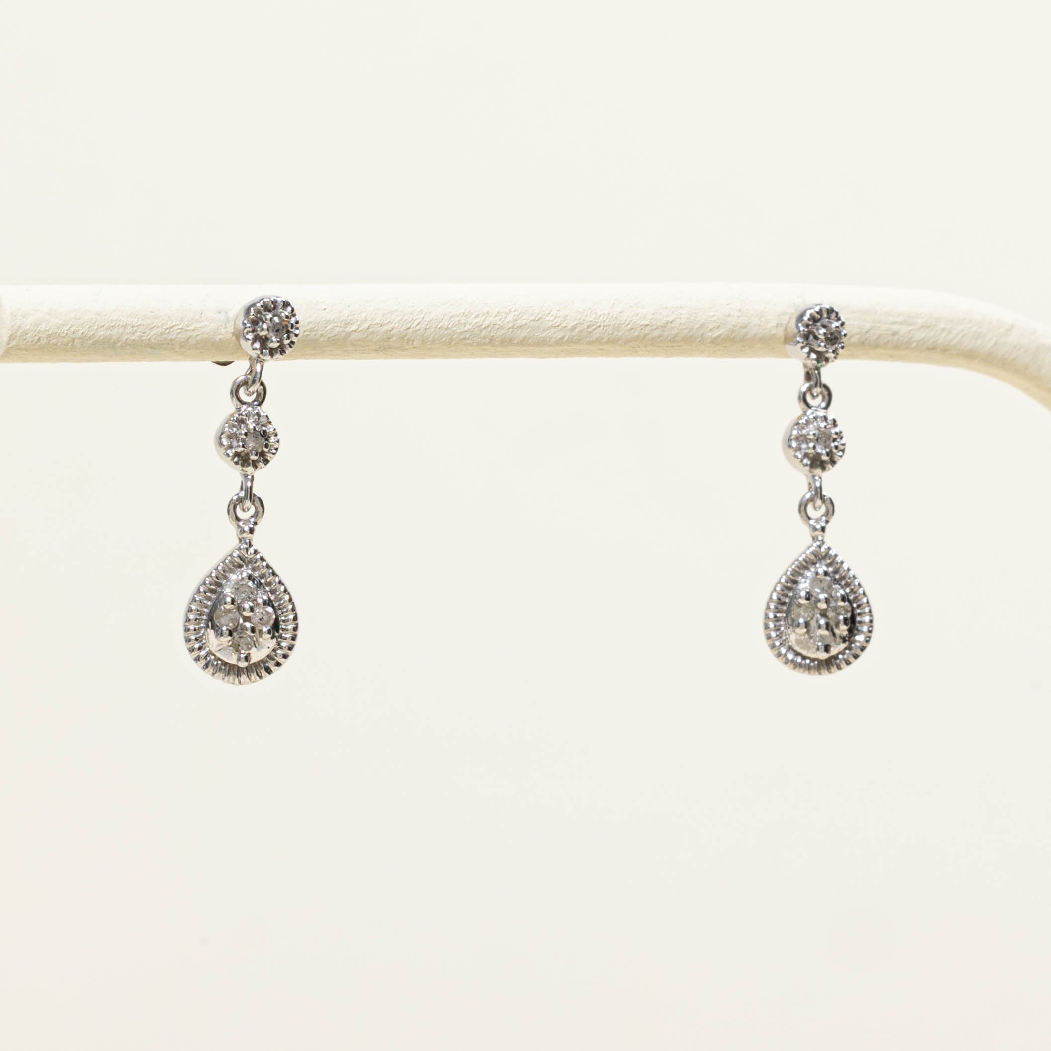 10k Diamond Pear Cluster Milgrain Drop Earrings