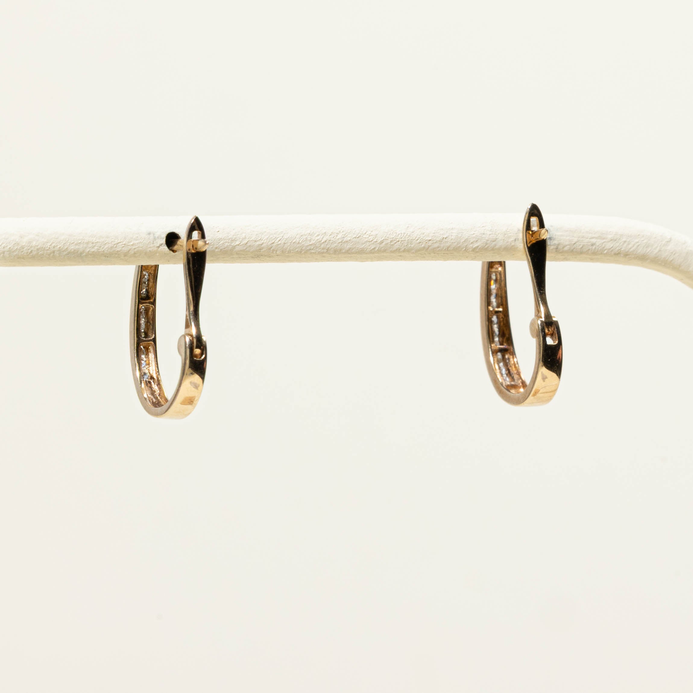 10k Channel Set Diamond Hoop Earrings