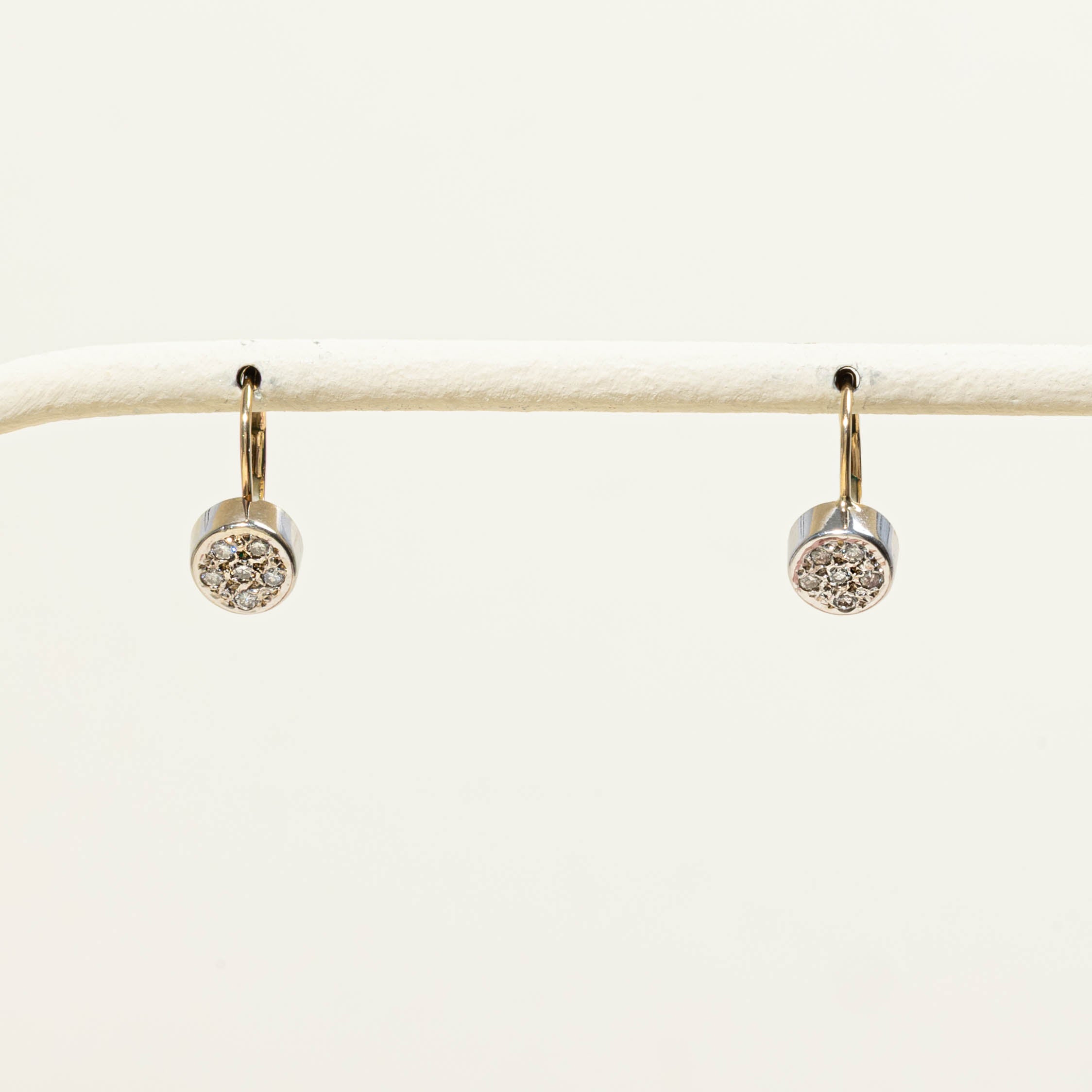 14k Diamond Circle Cluster Drop Earrings