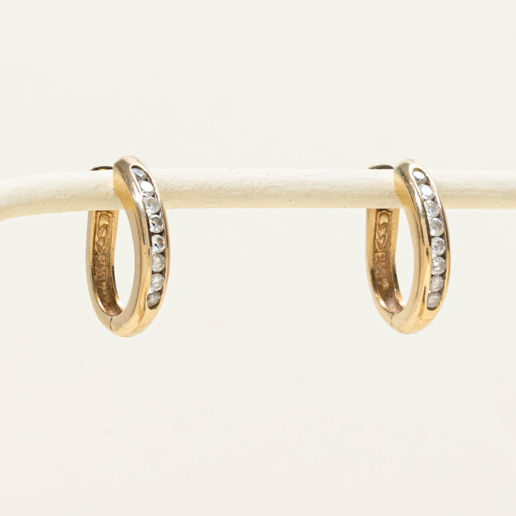 14k Channel Set Diamond Hoop Earrings