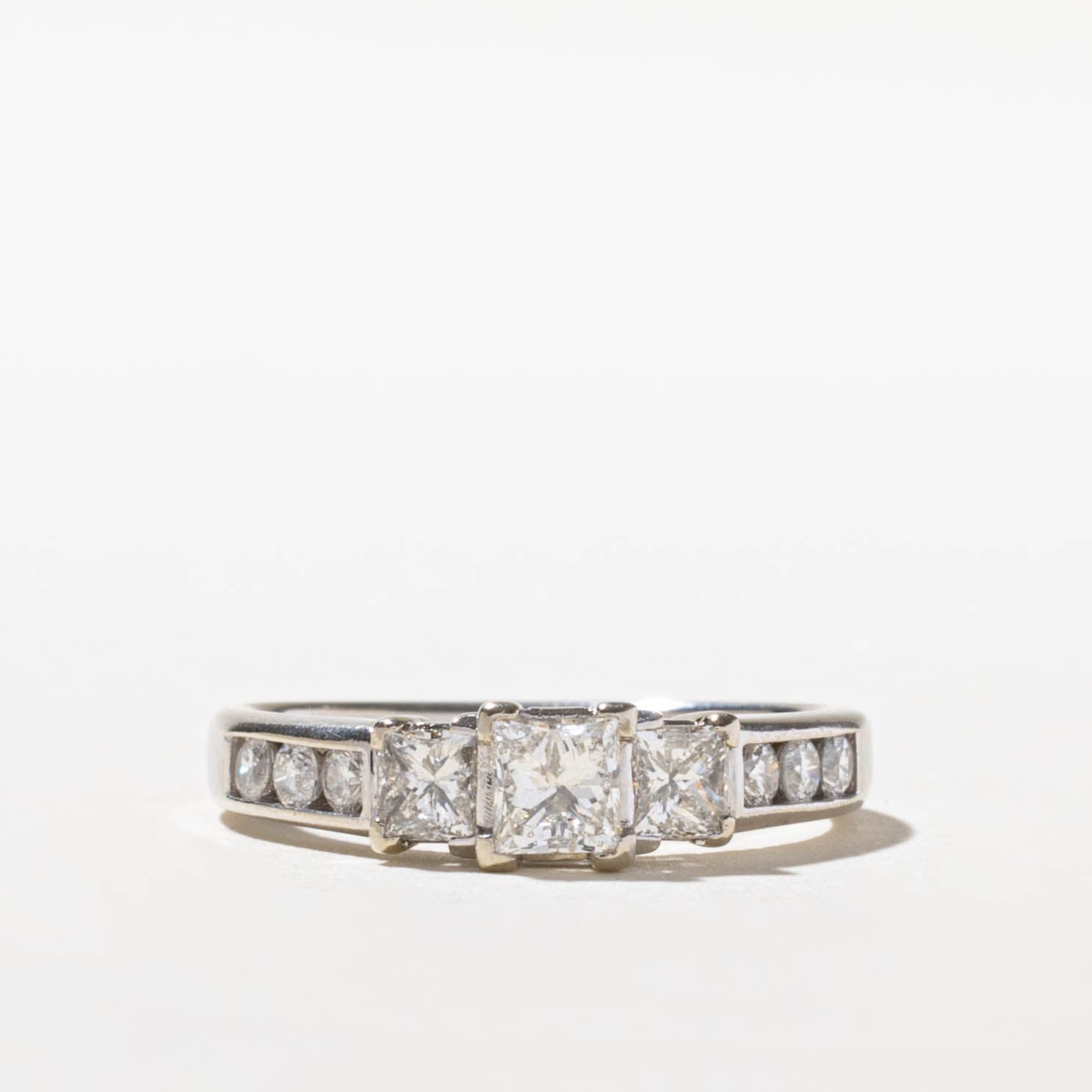 14k Three Stone Princess Cut Diamond Accented Ring | 0.43ct SI2/I1 H/I, 0.66ctw | SZ 6.75