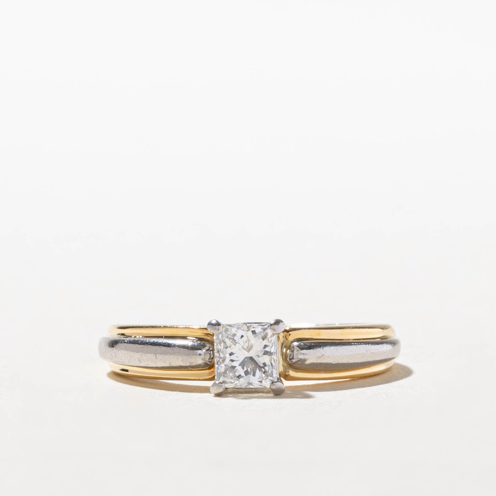 18k Two Tone Princess Cut Diamond Ring | 0.40ct SI1/SI2 F/G | SZ 5.5