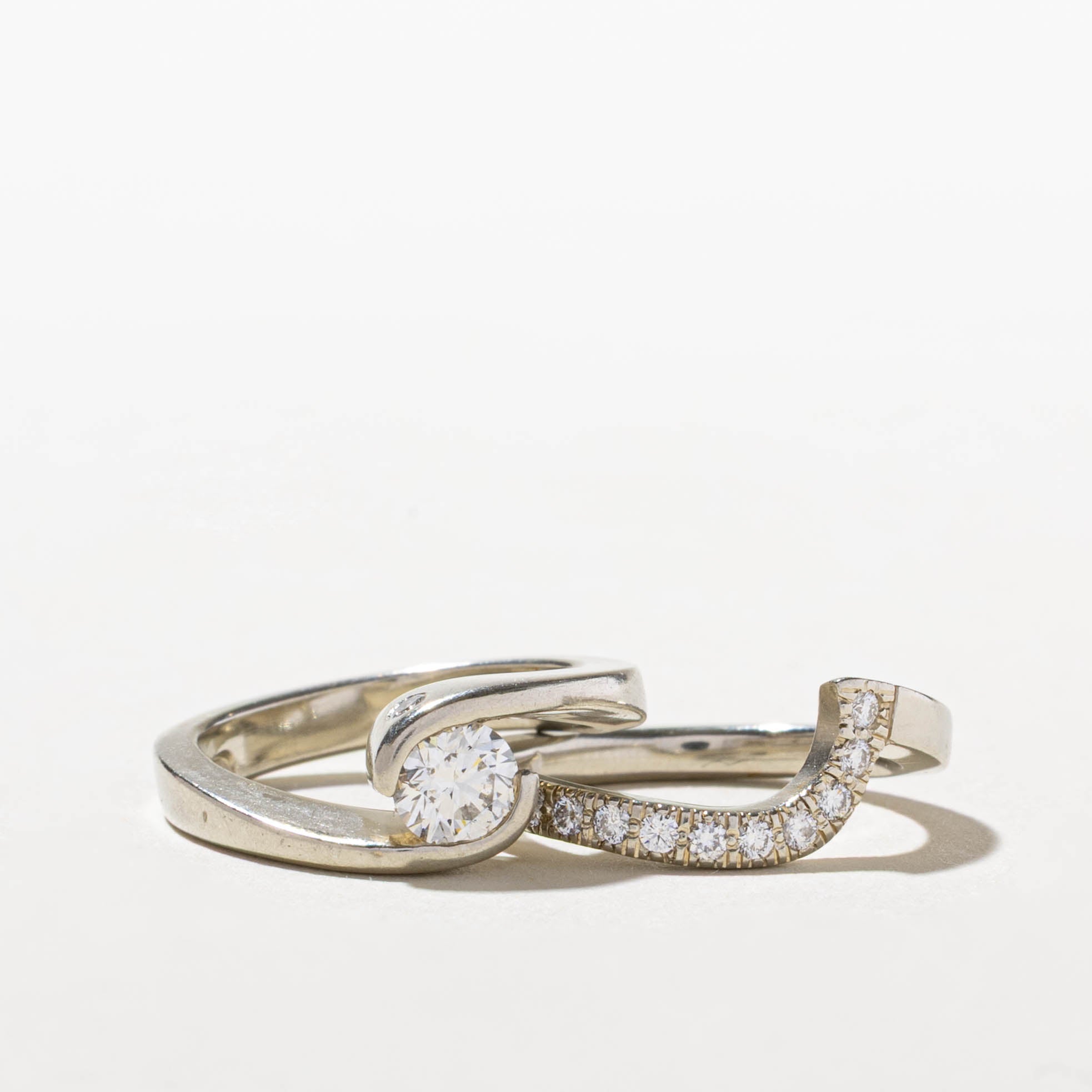 19k GIA Diamond Bypass Wedding Ring Set | GIA 0.44ct VS2 H, 0.19ctw | SZ 4.5