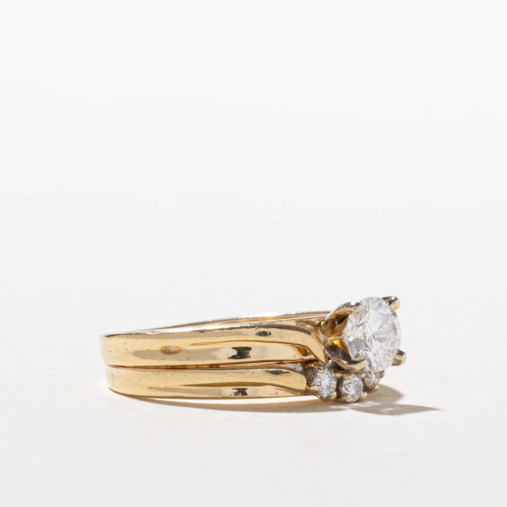 14k Diamond Soldered Wedding Ring Set | 0.49ct SI2 G, 0.09ctw | SZ 5