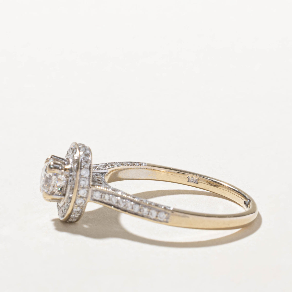 18k Diamond Halo Ring | 0.50ct SI2 H, 0.25ctw | SZ 7.75