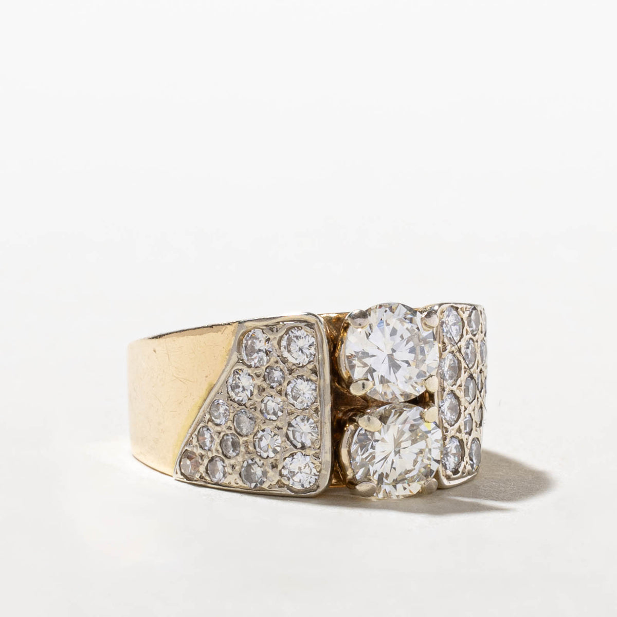 18k Two Stone Diamond Accented Geometric Ring | 1.78ctw | SZ 5.75