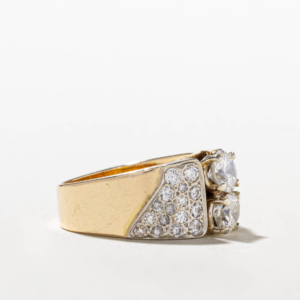 18k Two Stone Diamond Accented Geometric Ring | 1.78ctw | SZ 5.75