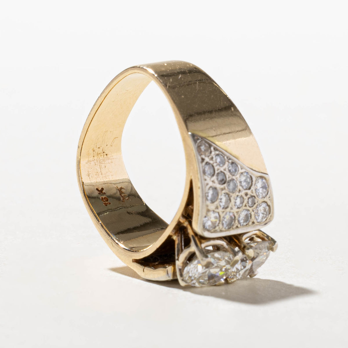 18k Two Stone Diamond Accented Geometric Ring | 1.78ctw | SZ 5.75
