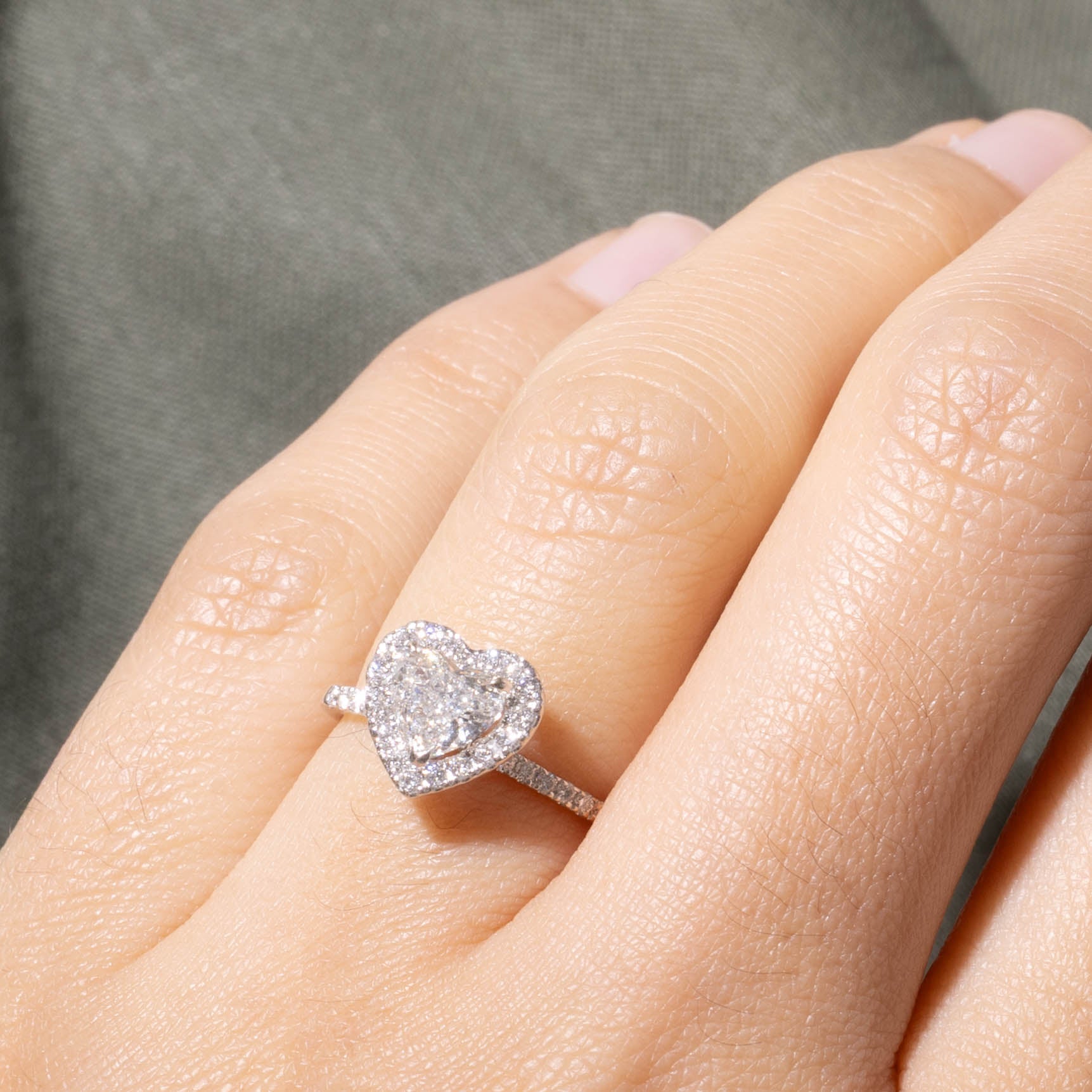 14k Heart Cut Diamond Halo Ring | 0.60ct SI1/SI2 I/J, 0.25ctw | SZ 5.5