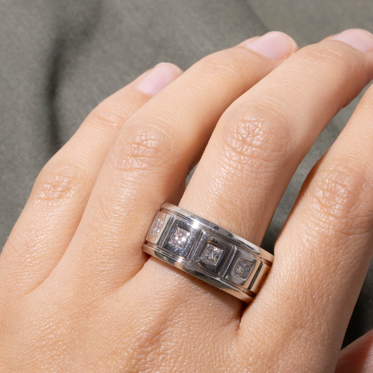 18k Princess Cut Flush Set Diamond Band | 1.75ctw | 10.90mm | SZ 9.5