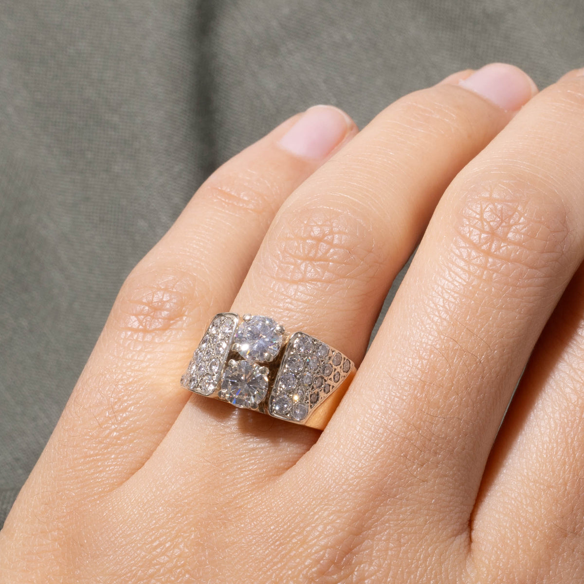 18k Two Stone Diamond Accented Geometric Ring | 1.78ctw | SZ 5.75