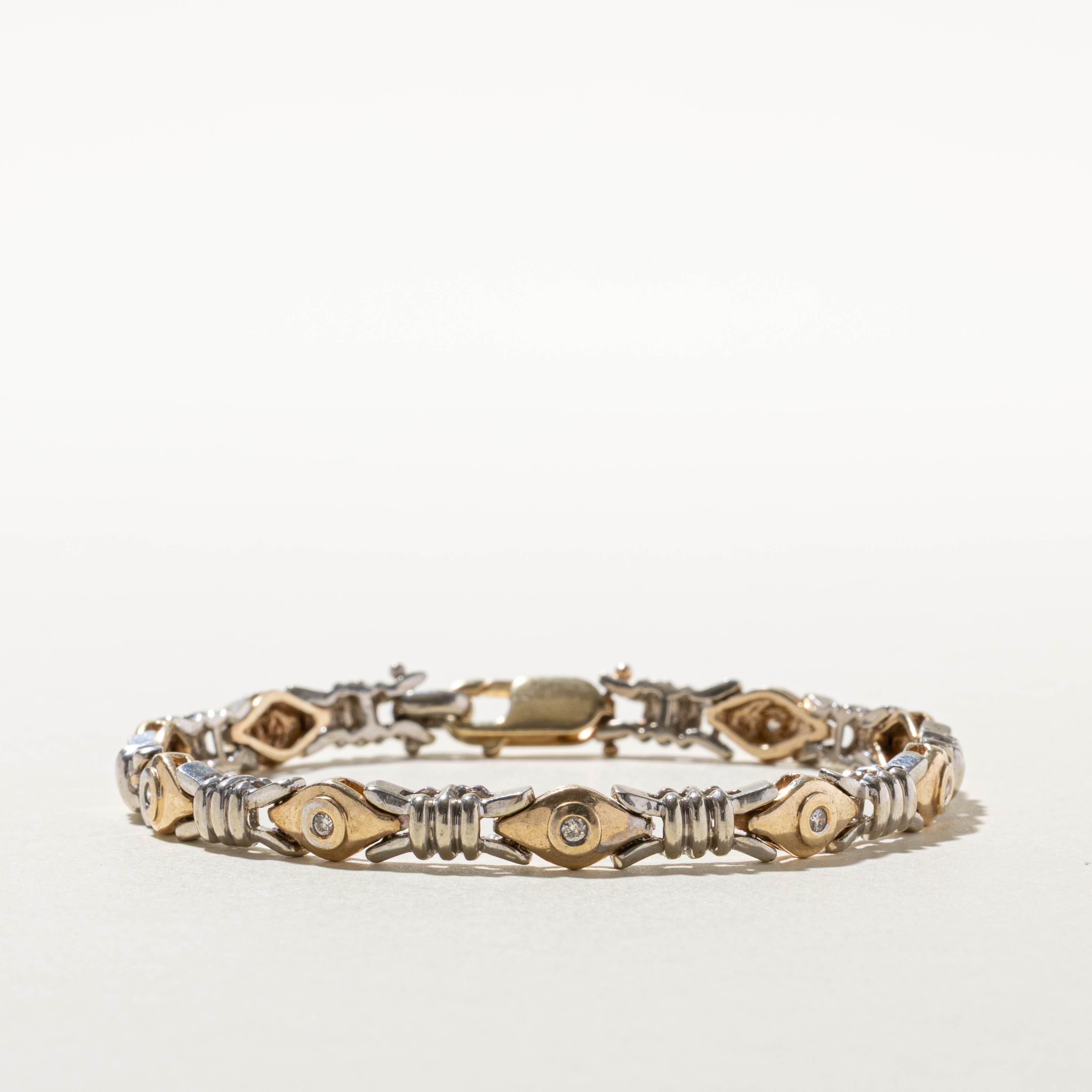 10k Two-Tone Diamond Barbed Bracelet | 0.15ctw | 7"