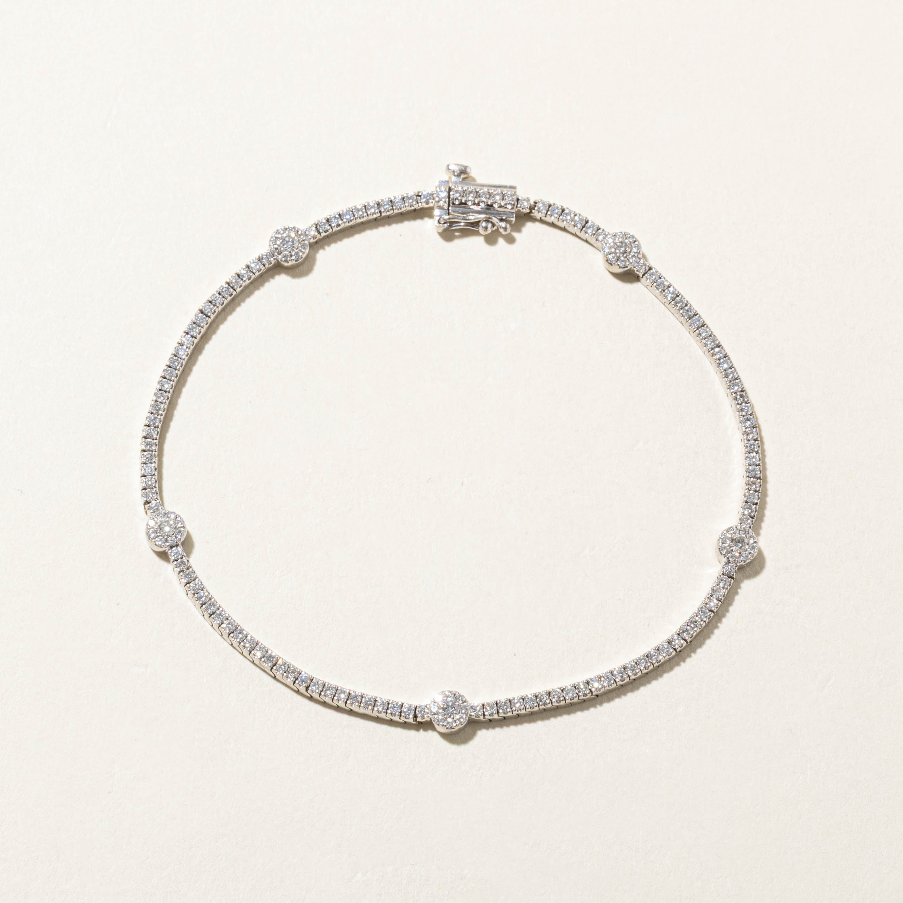 14k Diamond Cluster Satelite Tennis Bracelet | 0.90ctw | 7.5"