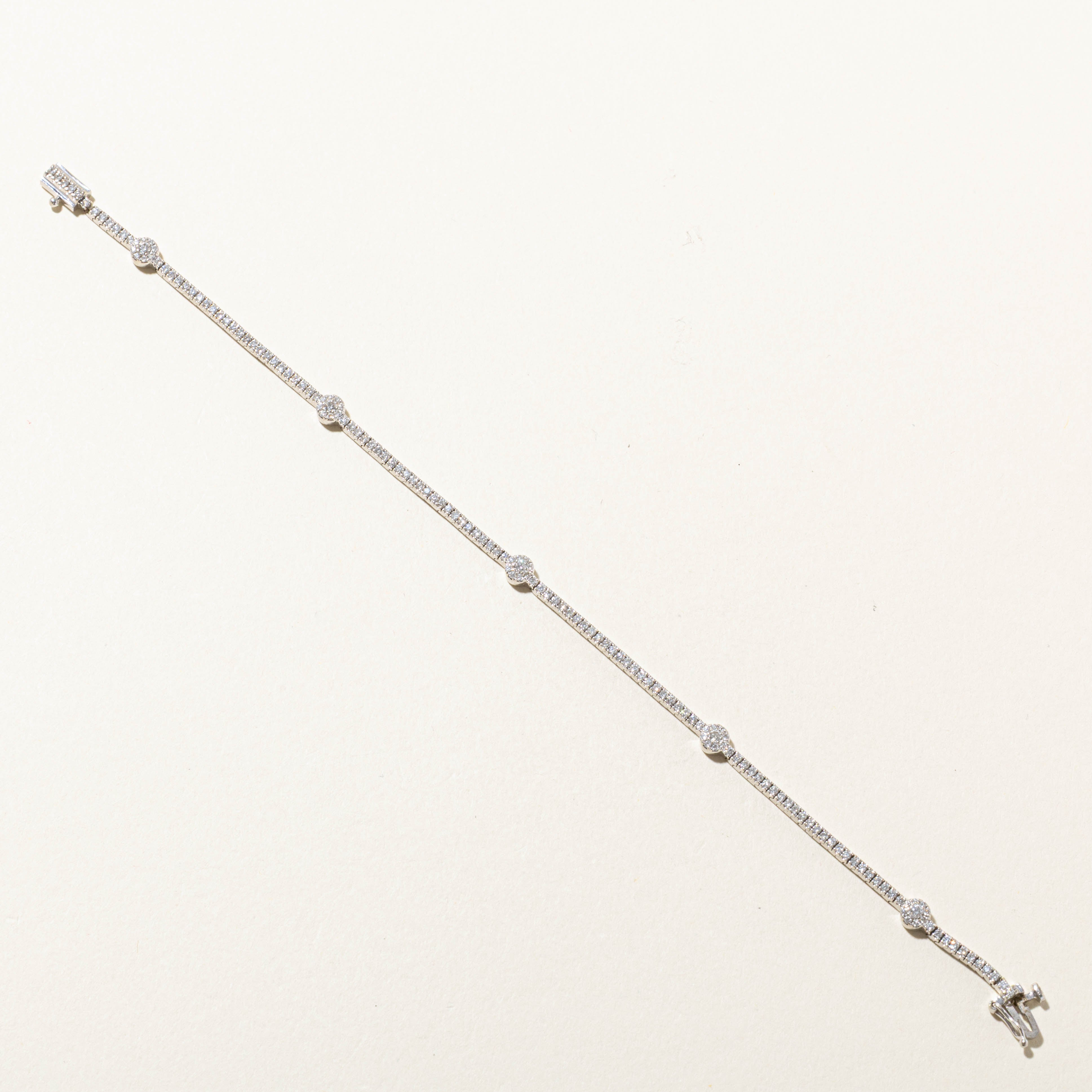 14k Diamond Cluster Satelite Tennis Bracelet | 0.90ctw | 7.5"