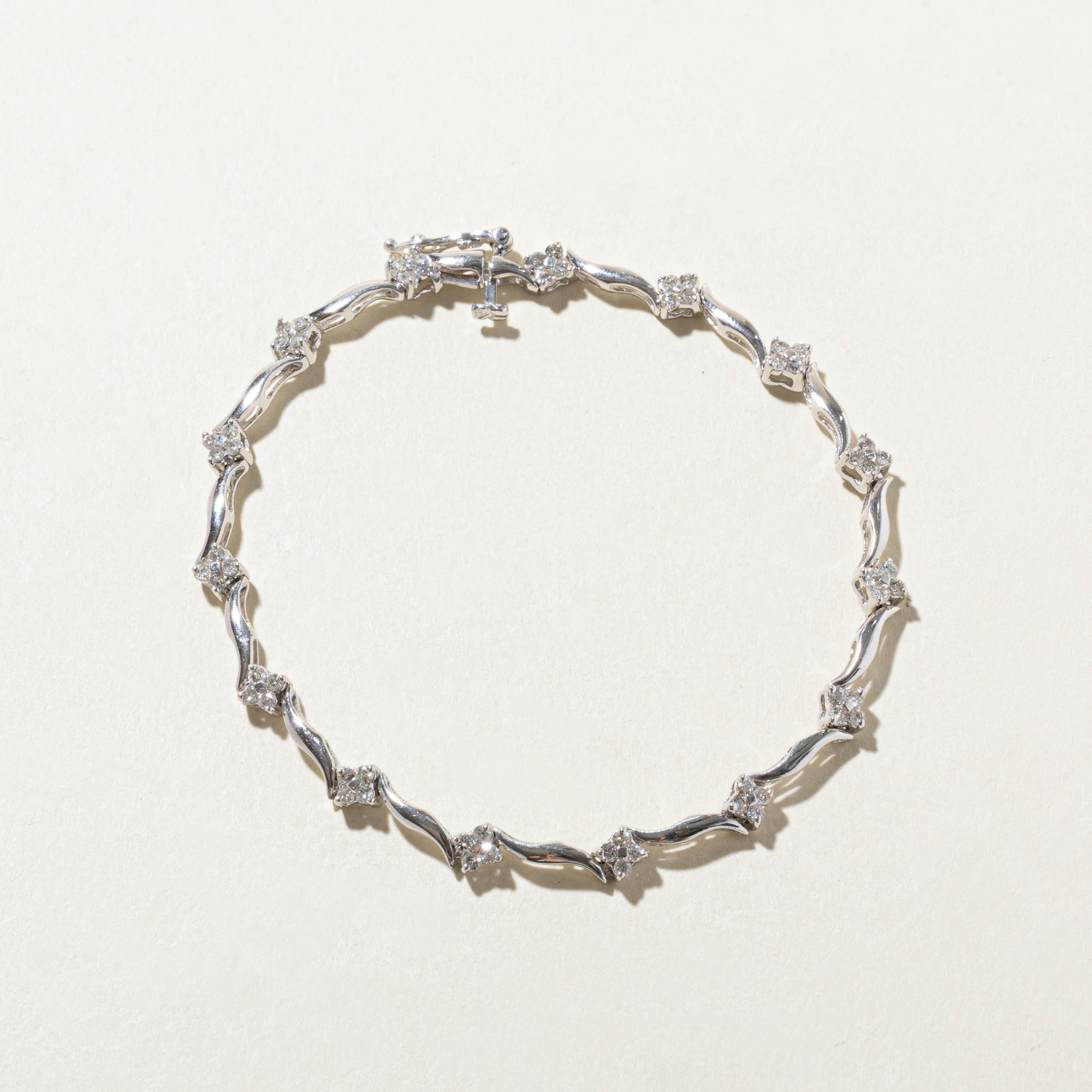14k Diamond Cluster Wave Bracelet | 0.90ctw | 7"