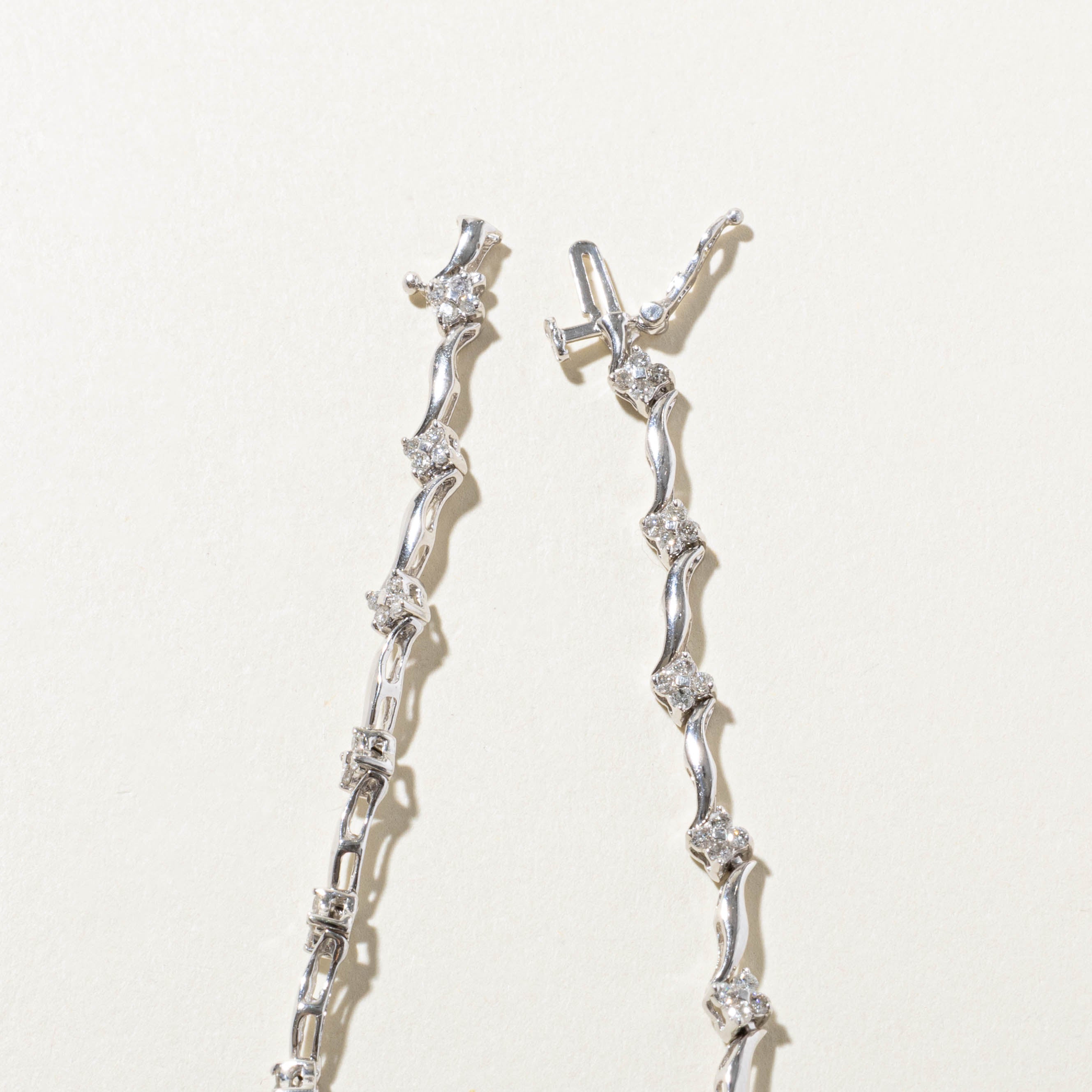 14k Diamond Cluster Wave Bracelet | 0.90ctw | 7"